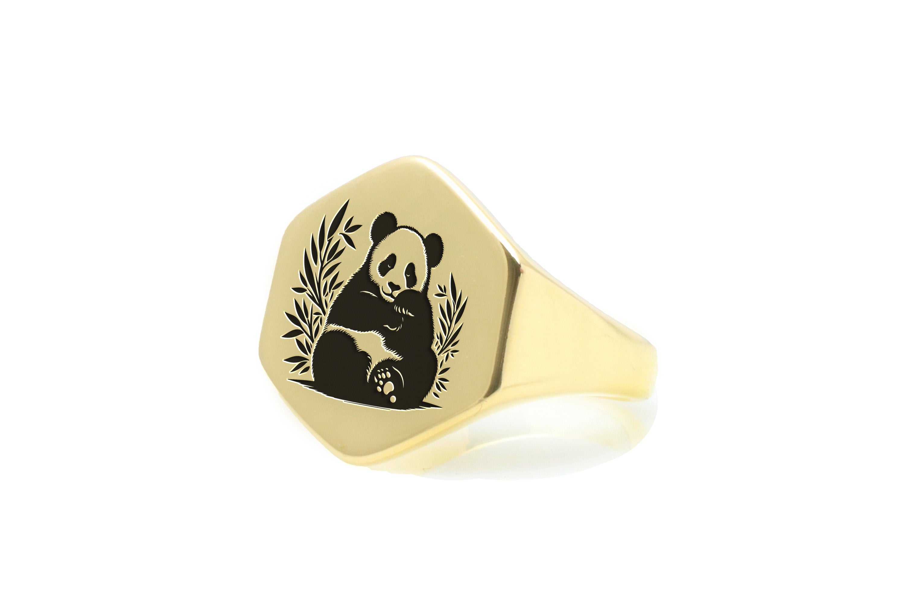 14k Gold Engraved Panda Ring