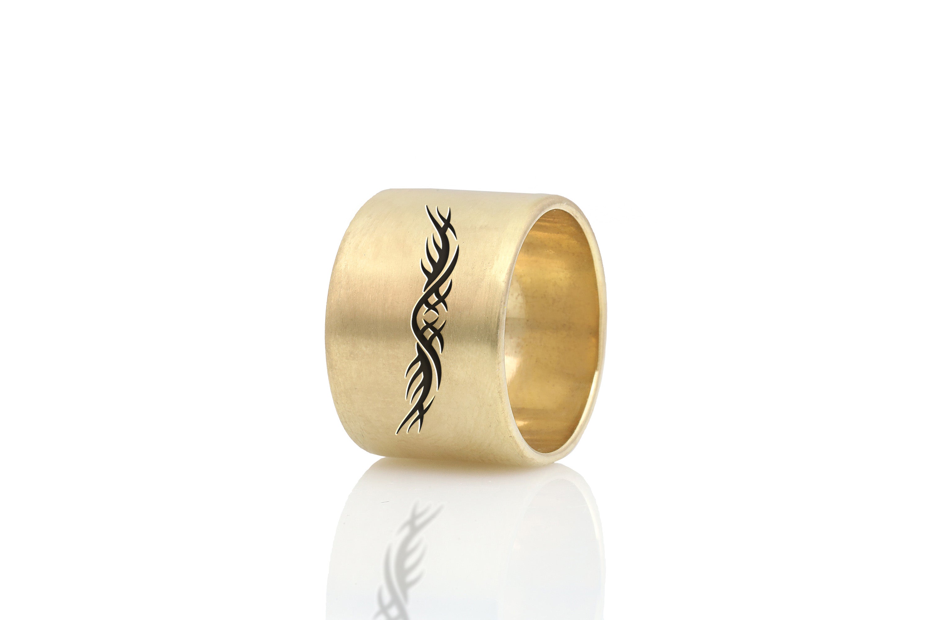 Tribal Tattoo Brushed Gold Ring