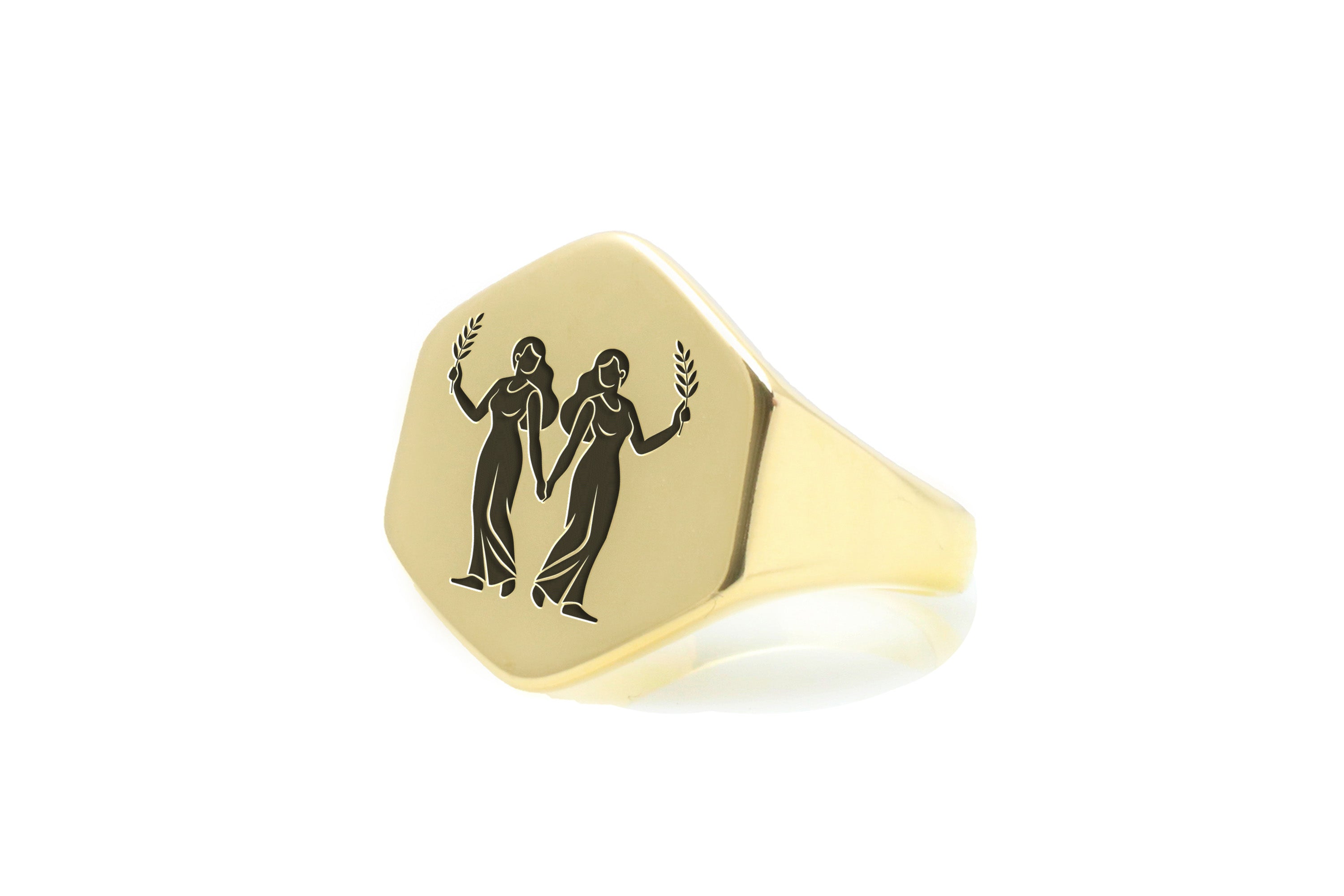 Hexagon Shaped Gold Signet Ring