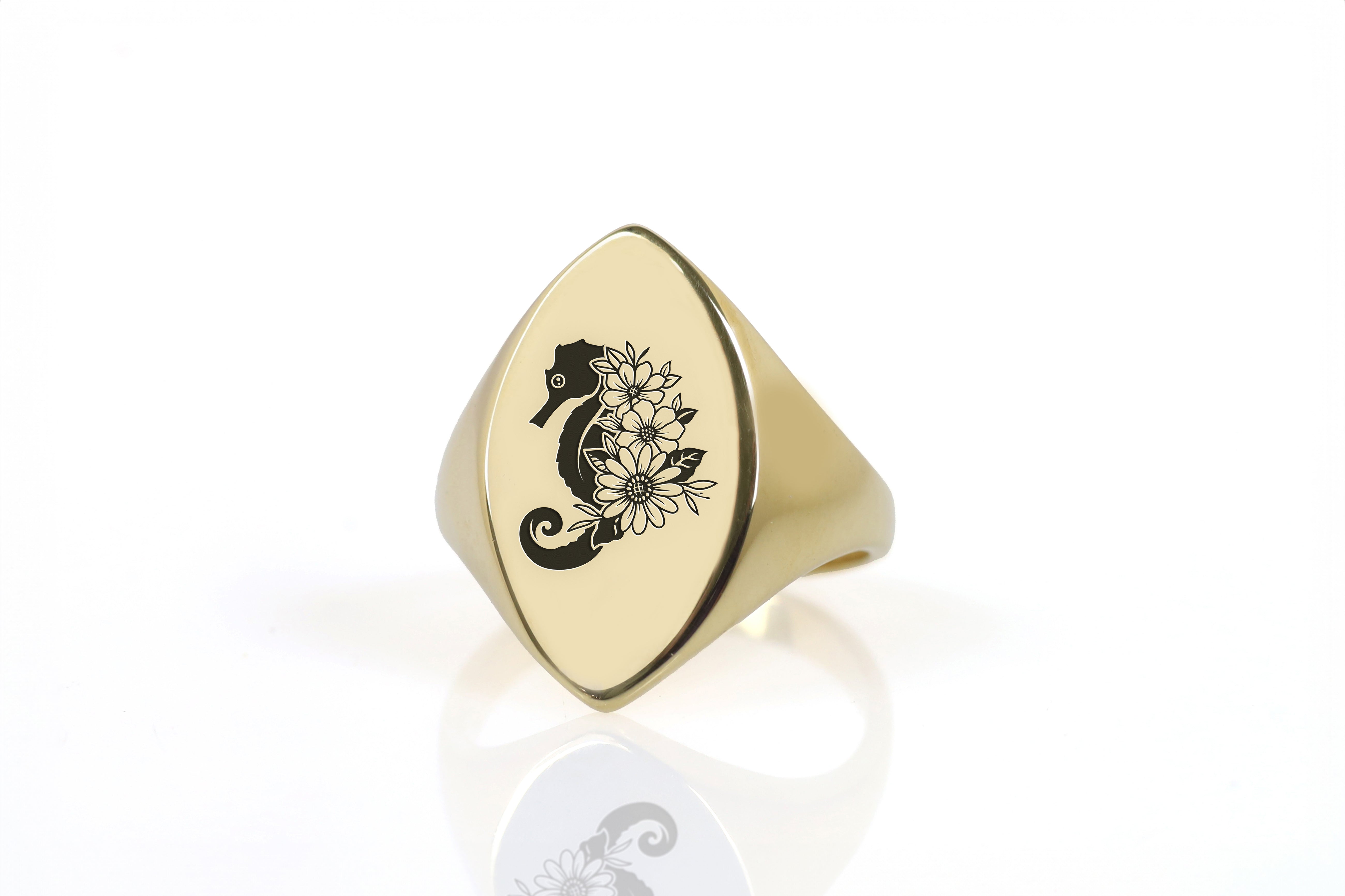 Sea Horse Gold Signet Ring