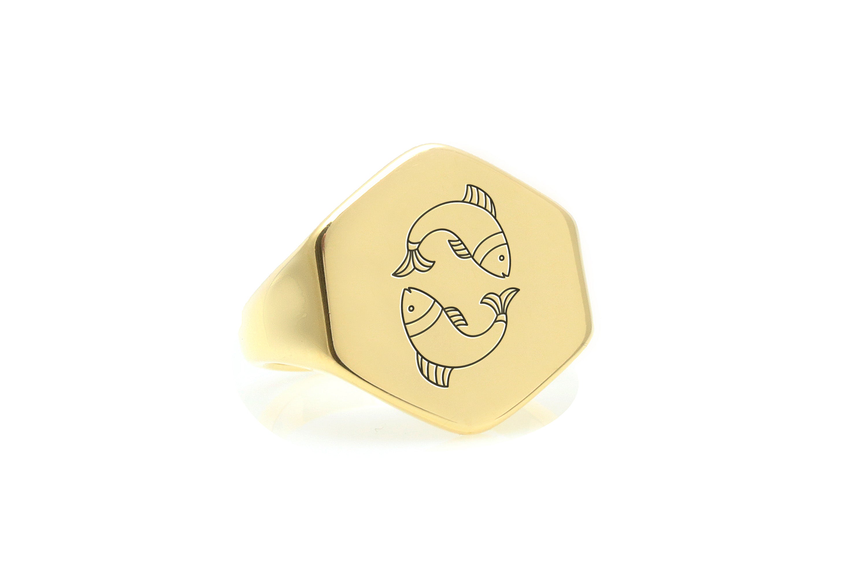 Engraved Pisces Zodiac Signet Ring