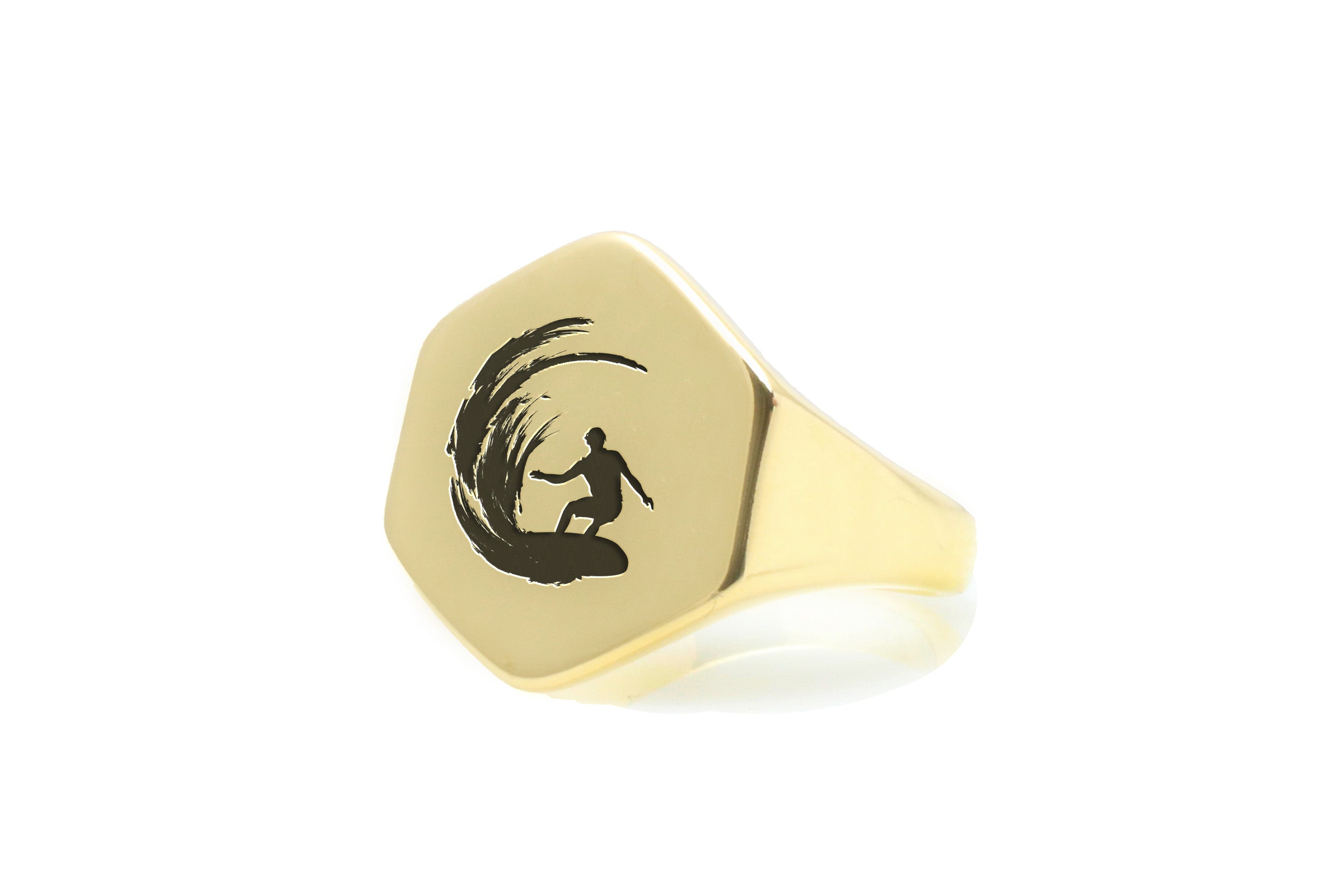 Surfer Catching Wave Engraving Ring