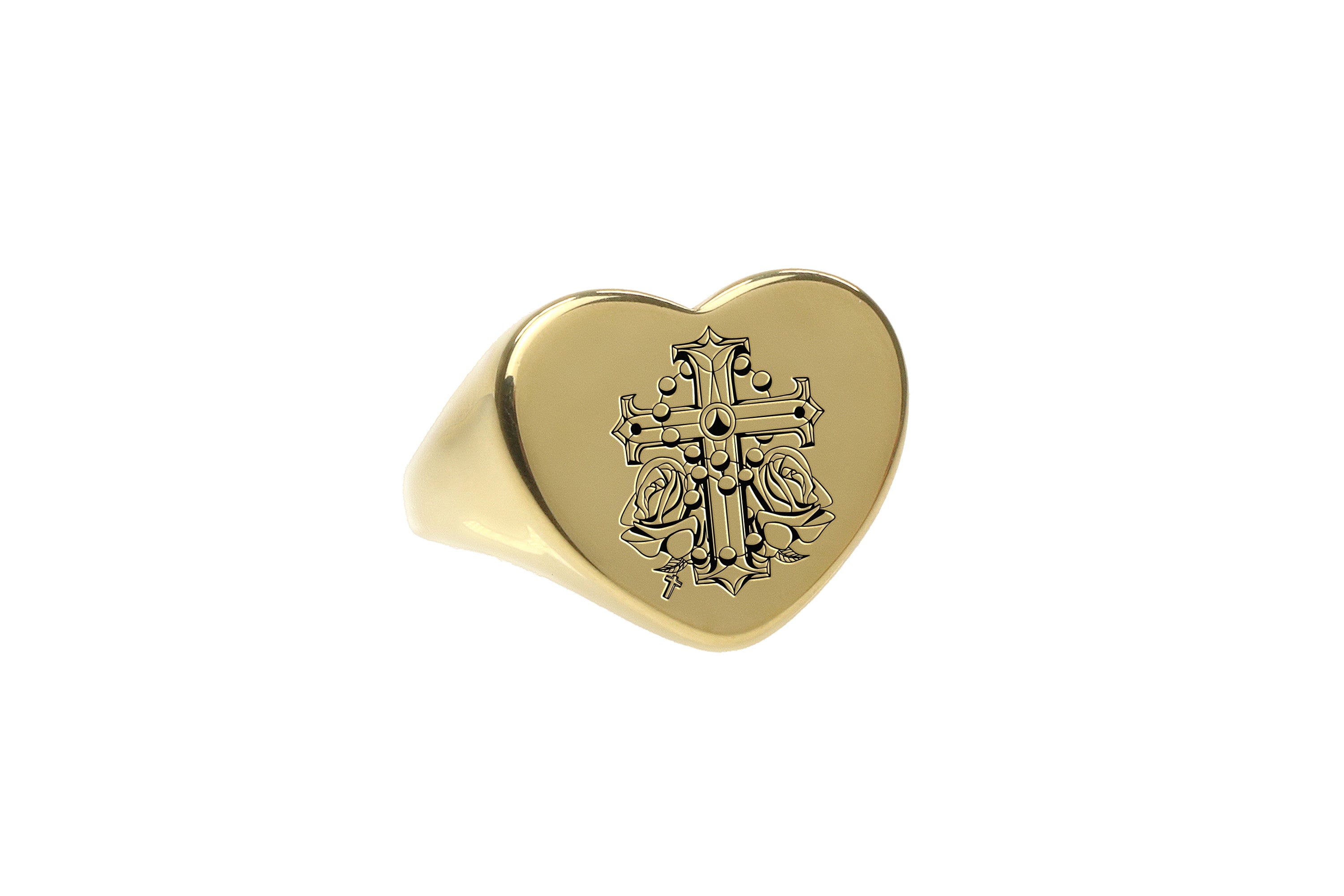 Chicano Cross Heart Shaped Ring