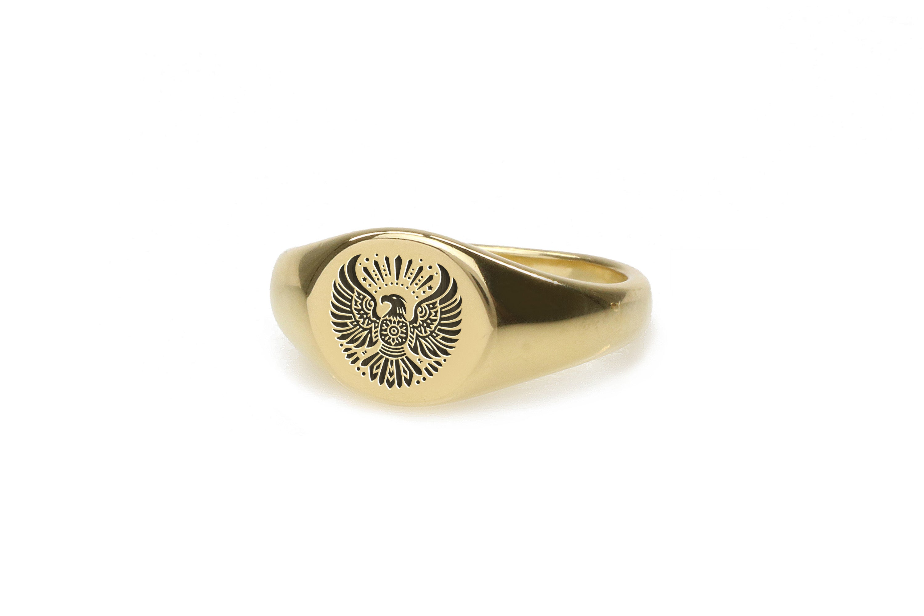 14k Gold Tribal Eagle Signet Ring
