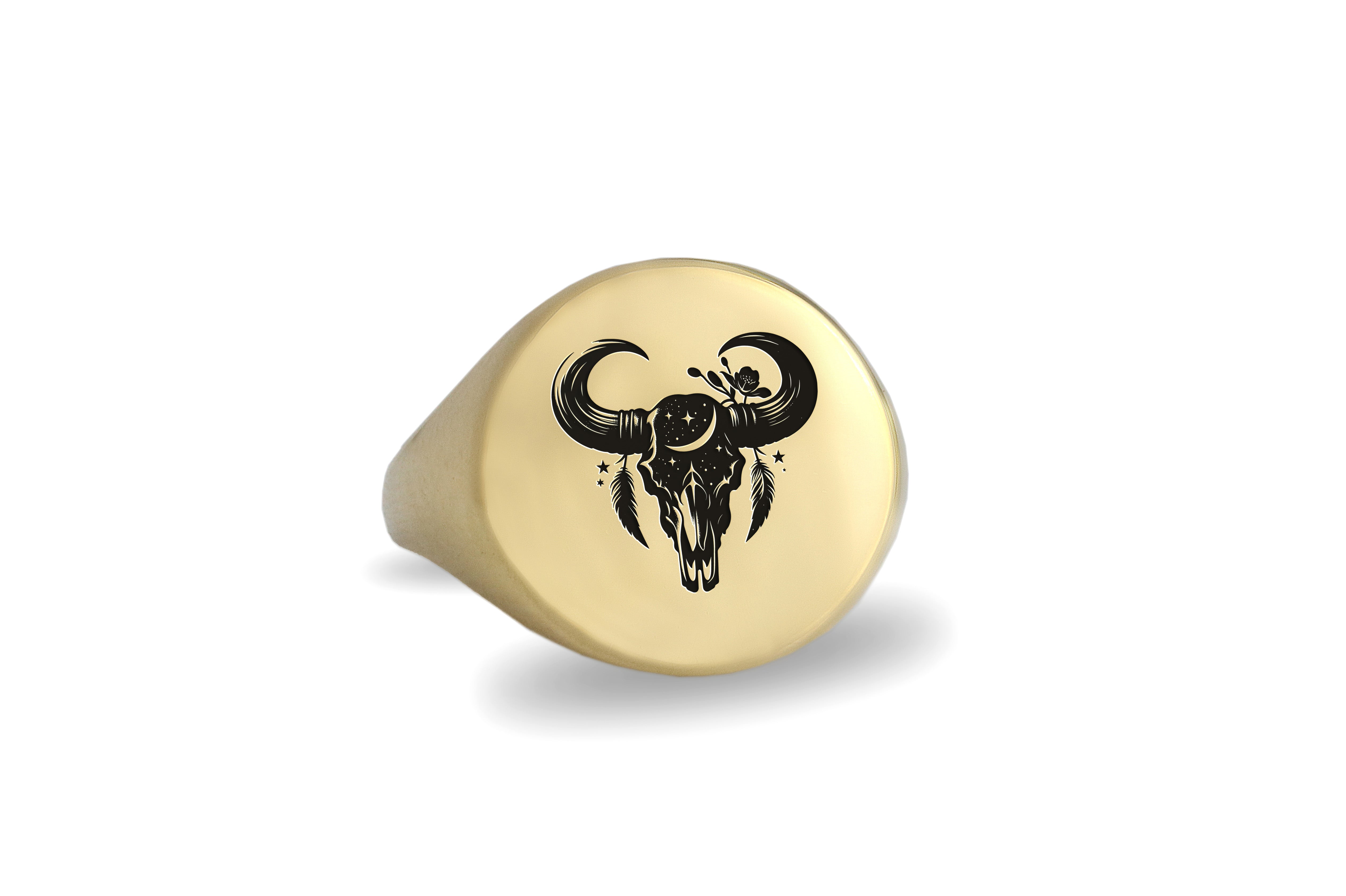 14k Gold Cow Skull Signet Ring