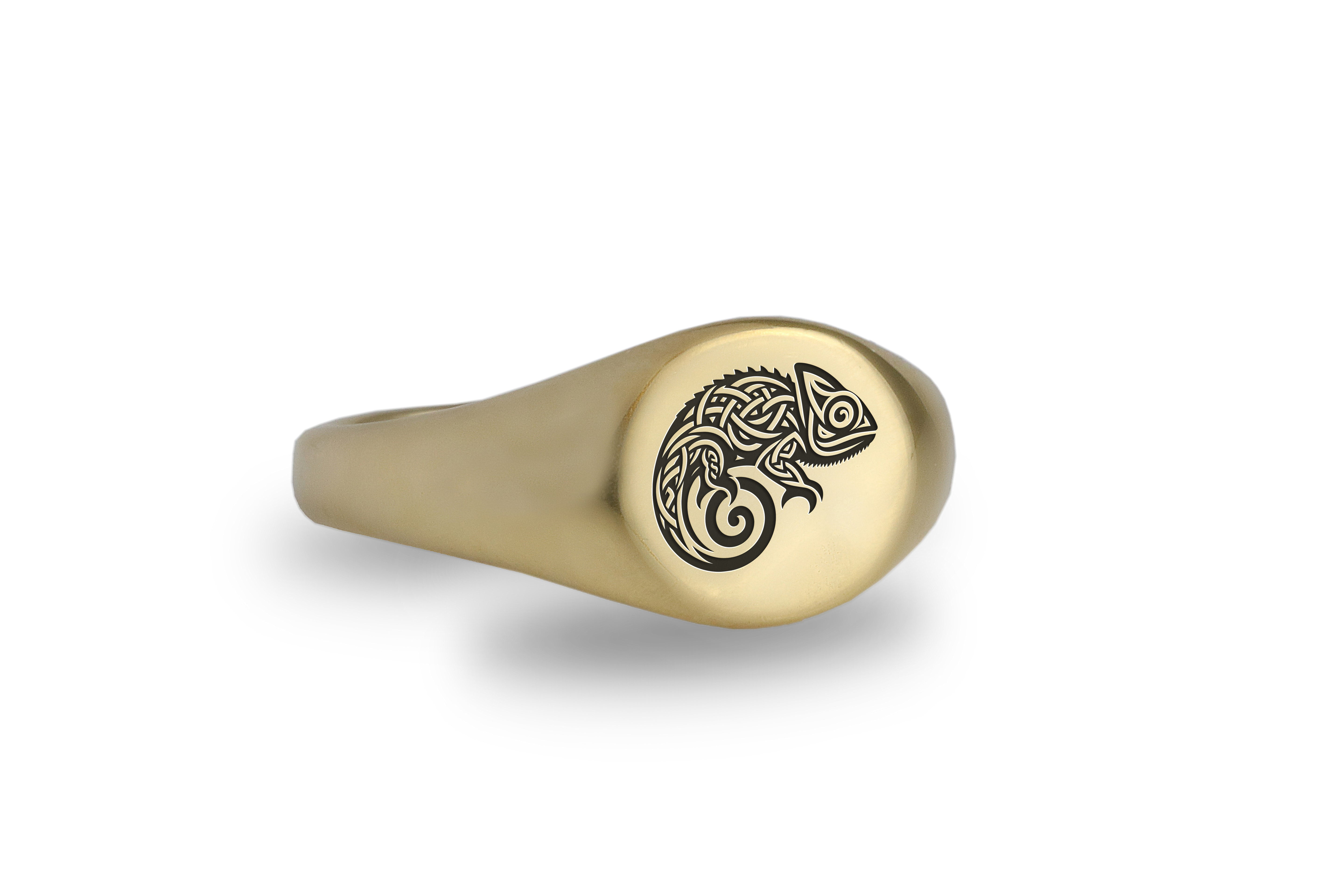 14k Gold Chameleon Signet Ring