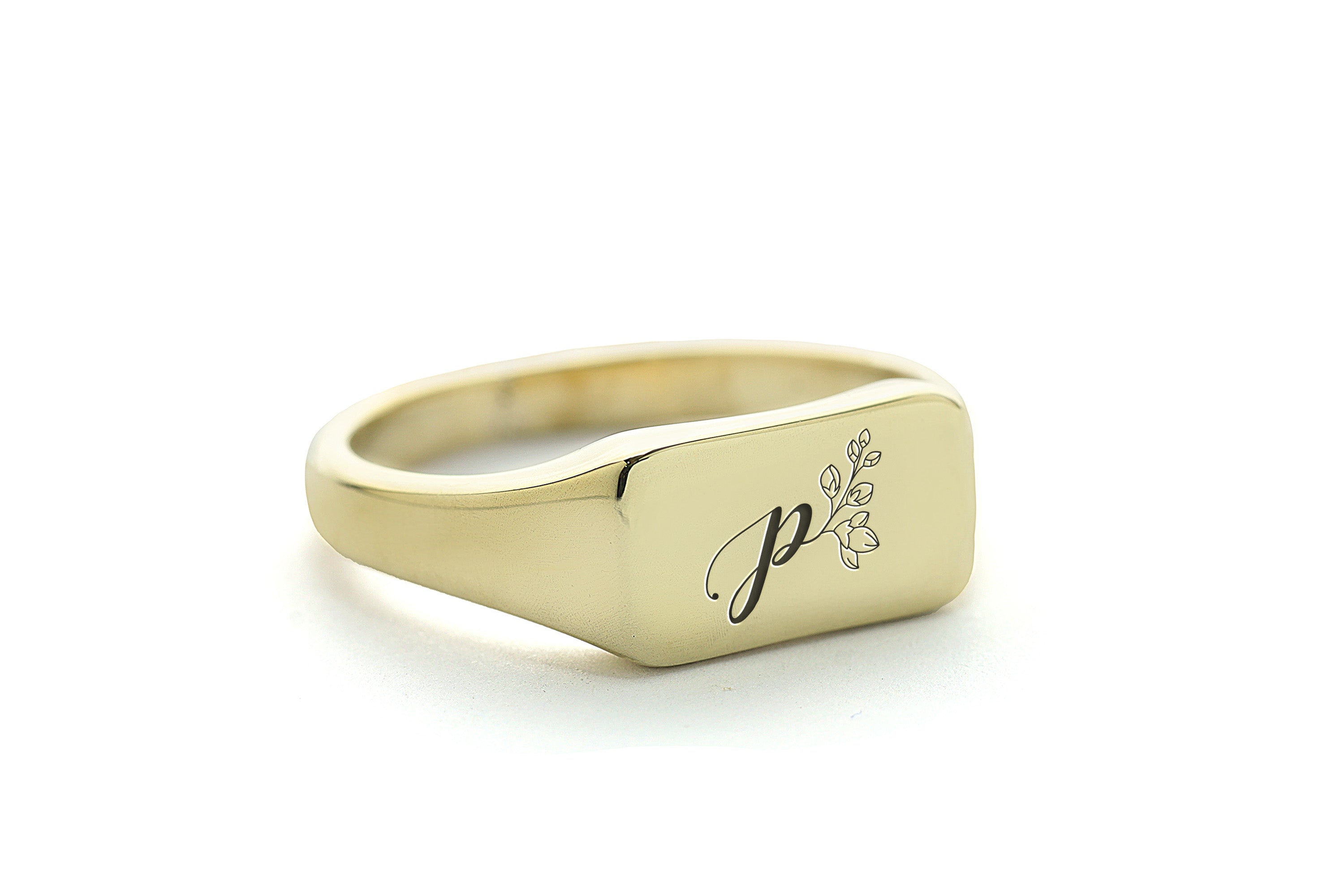 Engraved Flowered Letter Ring