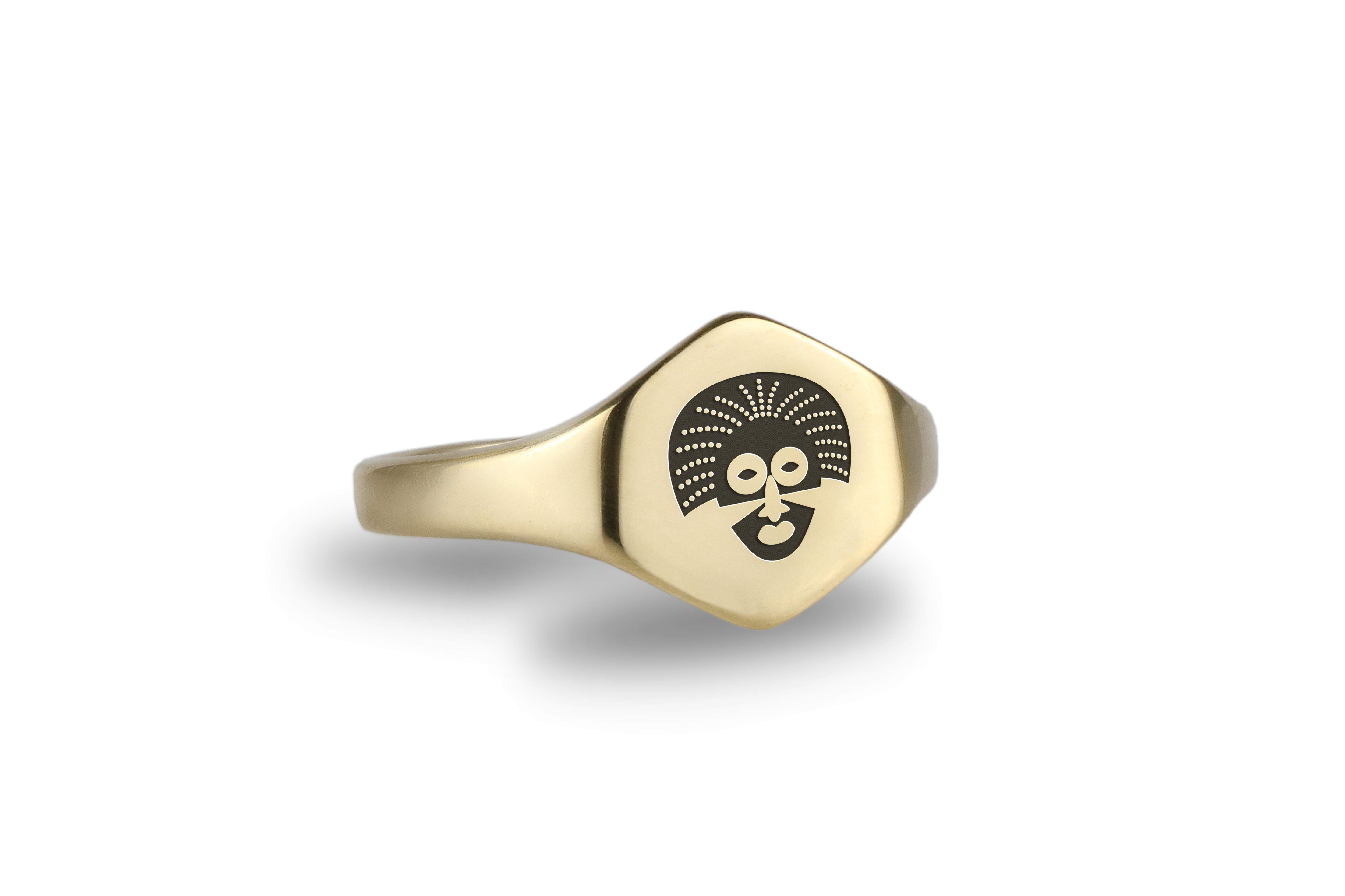 Gold African Mask Signet Ring