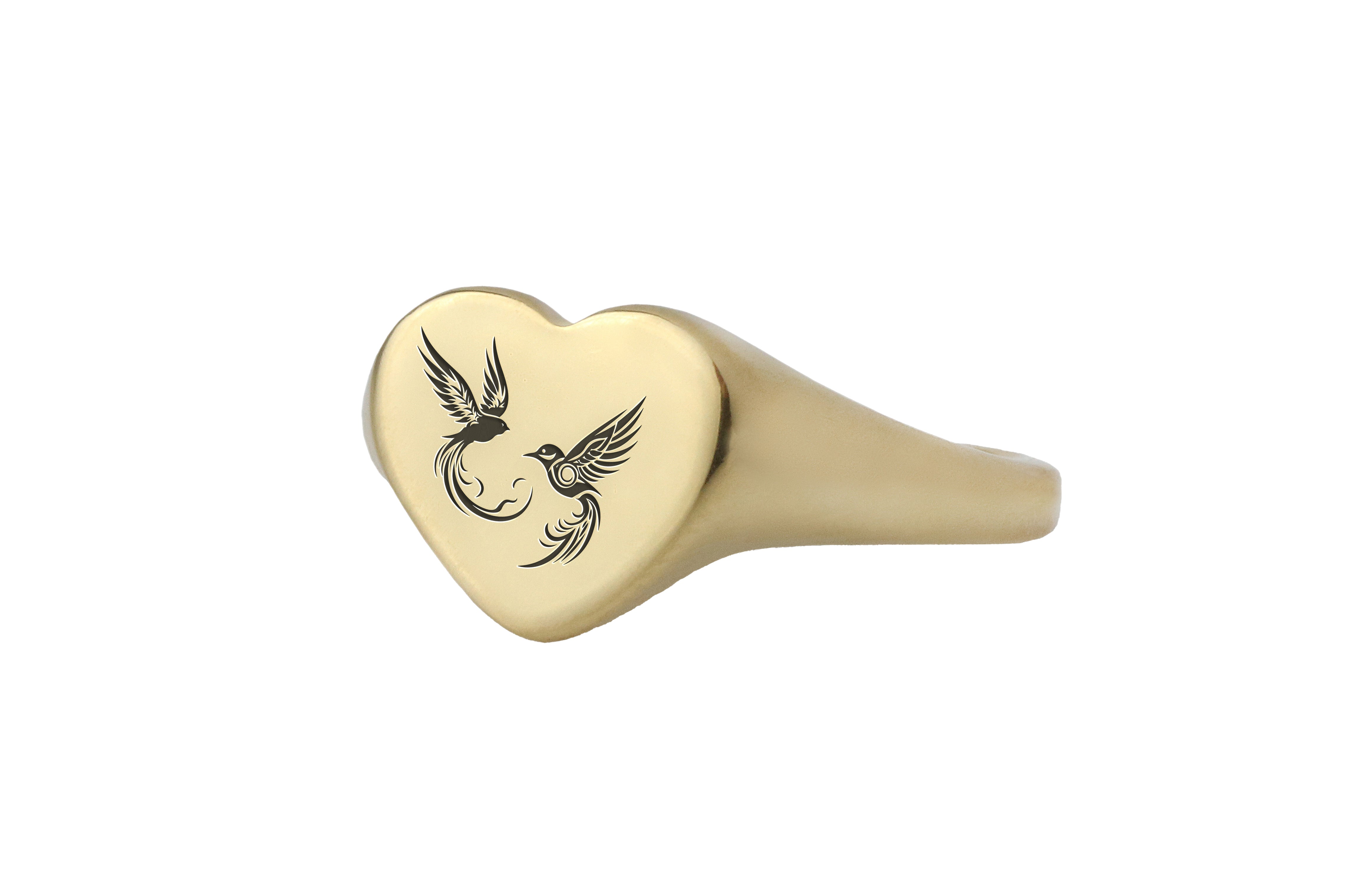 14k Gold Bird Love Signet Ring