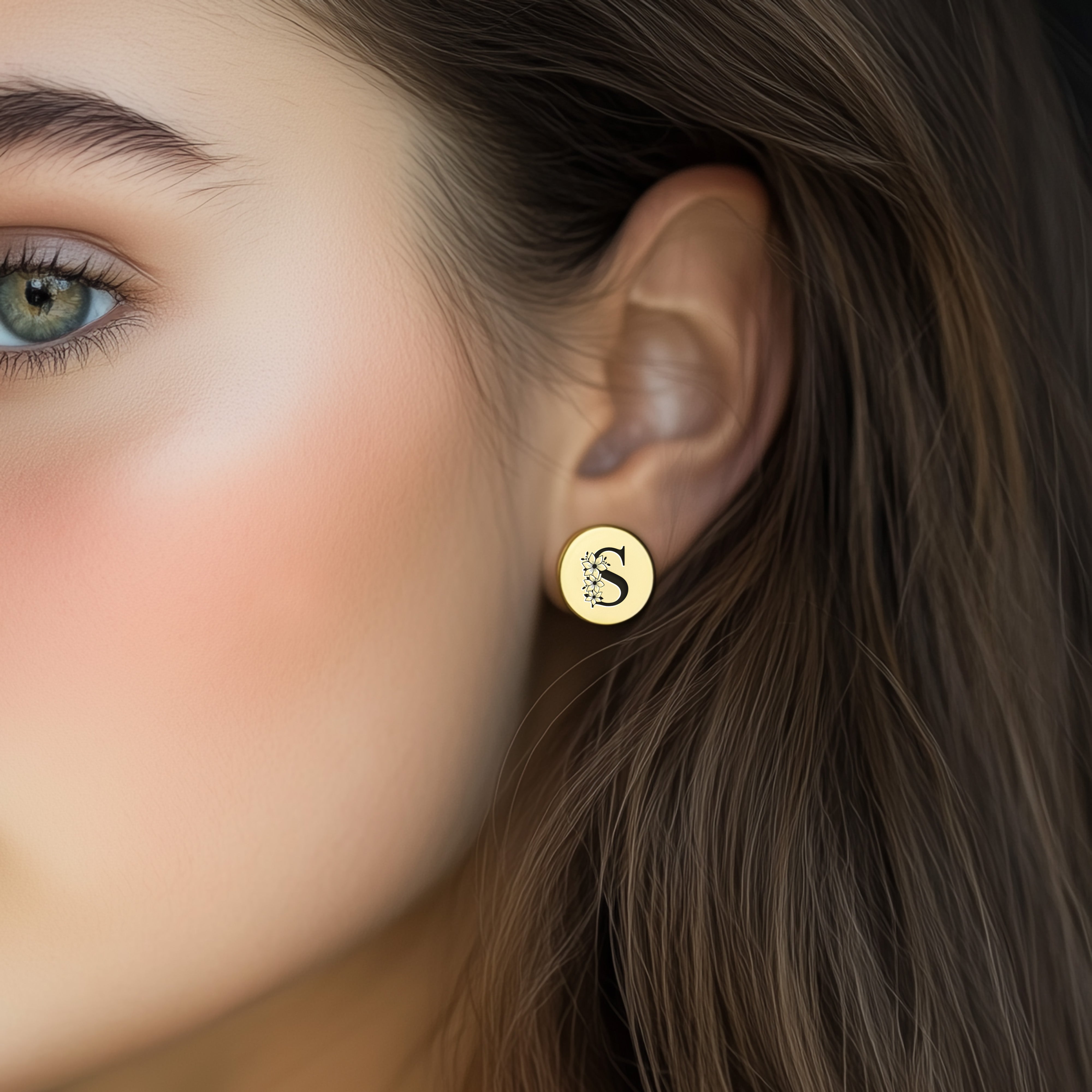 Flowered Letter Stud Earrings