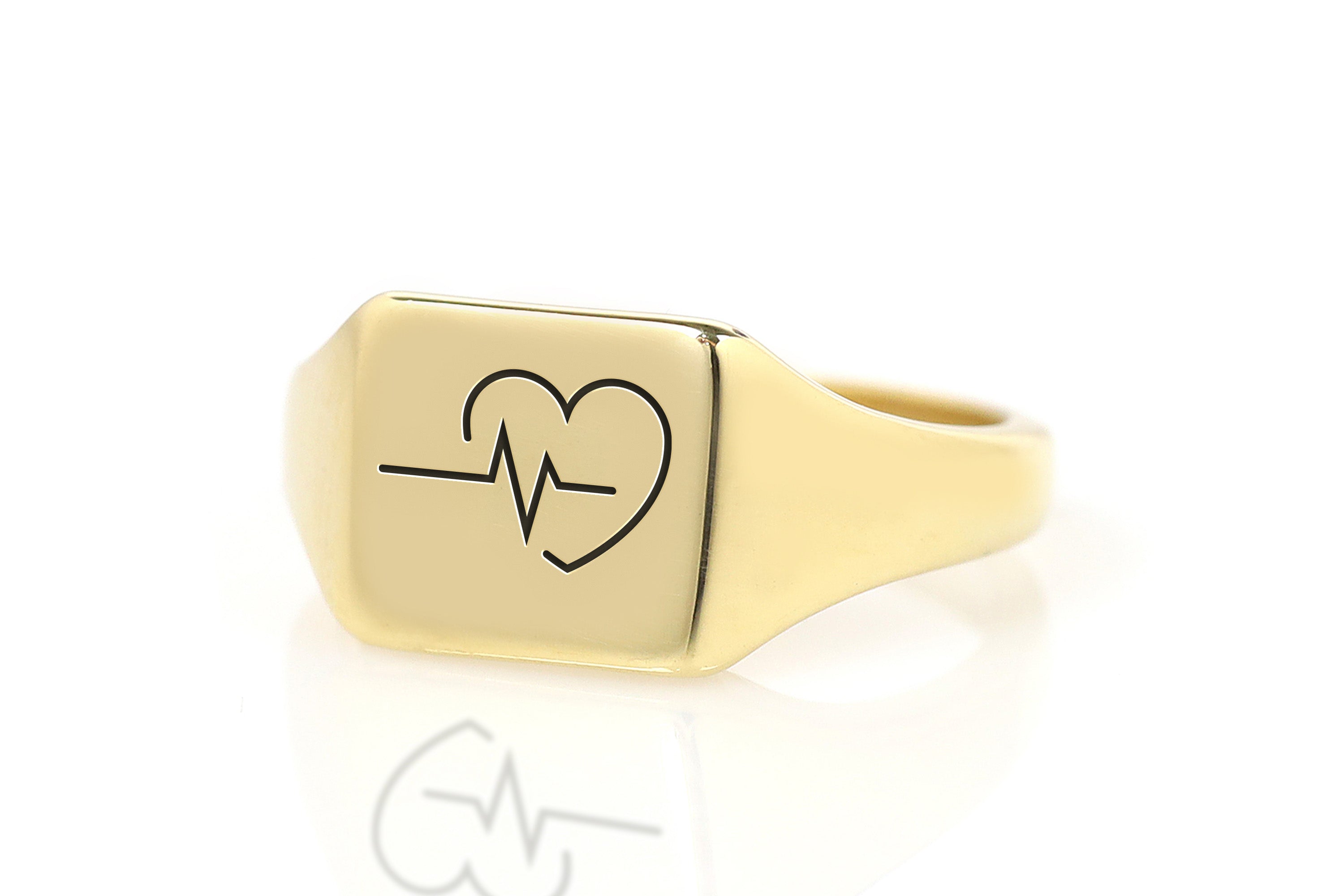 Engraved Heartbeat Signet Ring