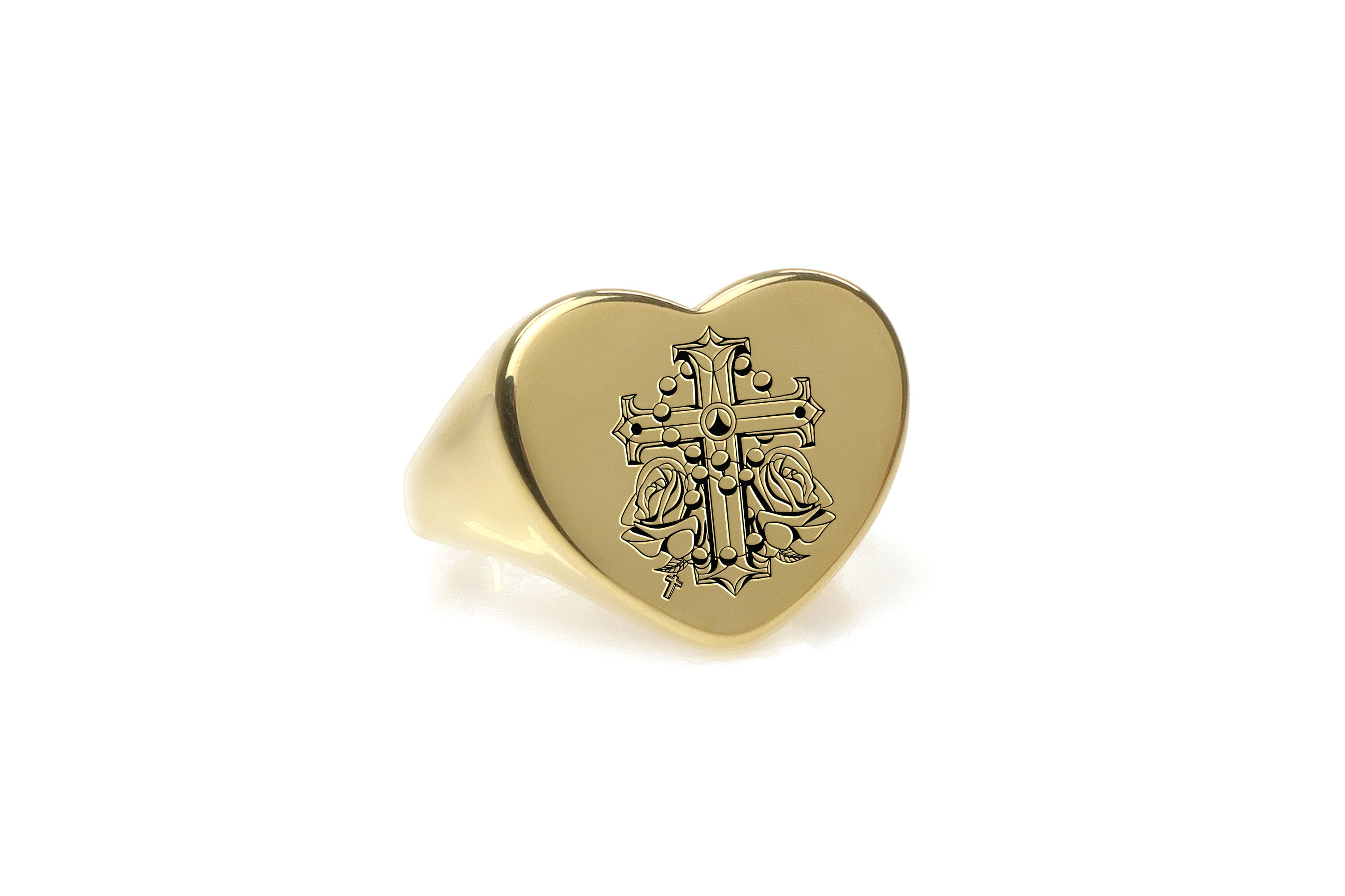 Chicano Cross Heart Shaped Ring