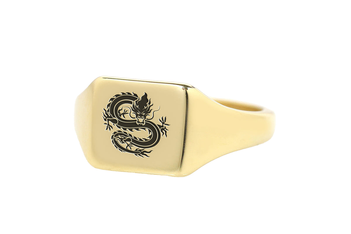 14k Gold Dragon Signet Ring