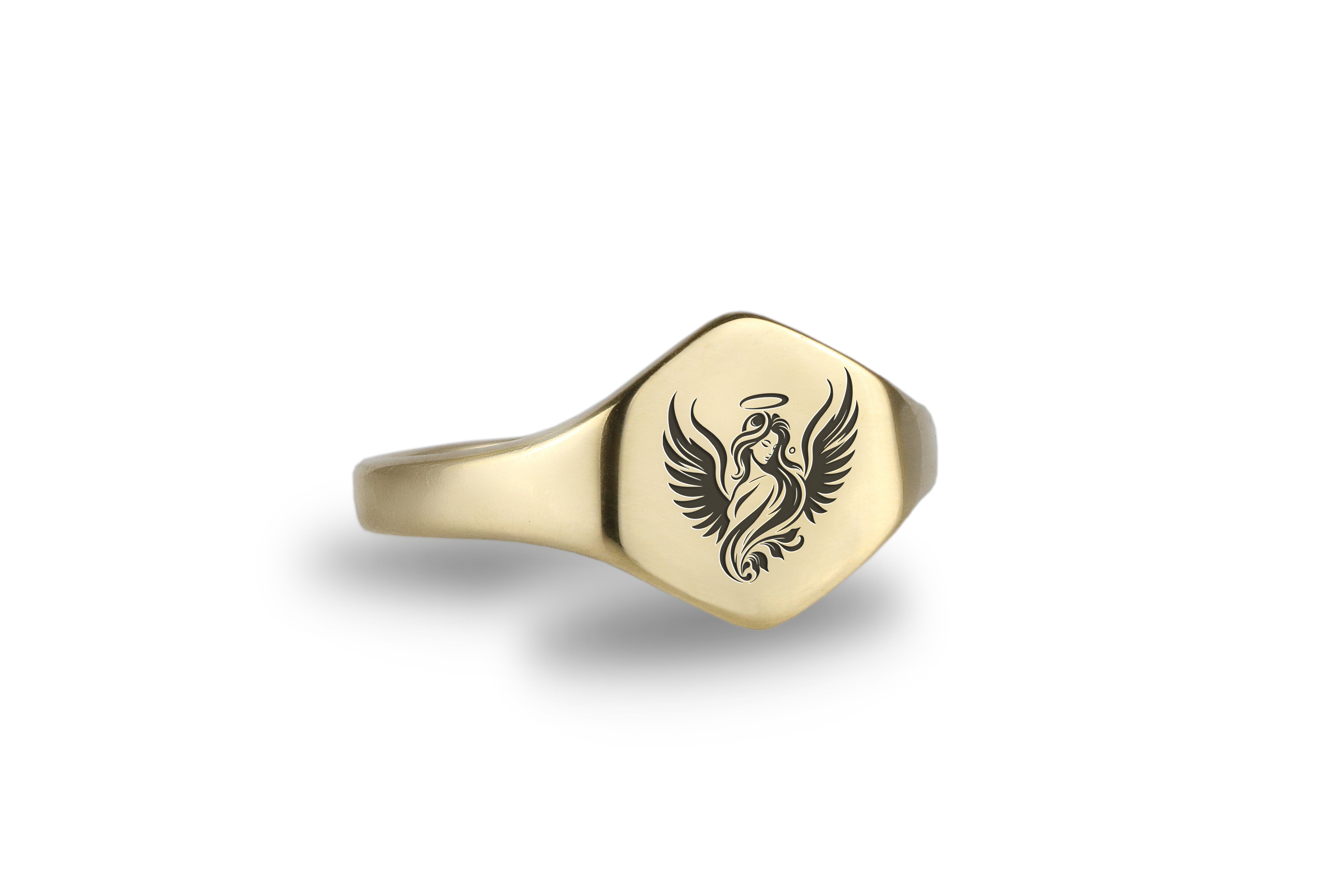 14k Gold Angel Signet Ring