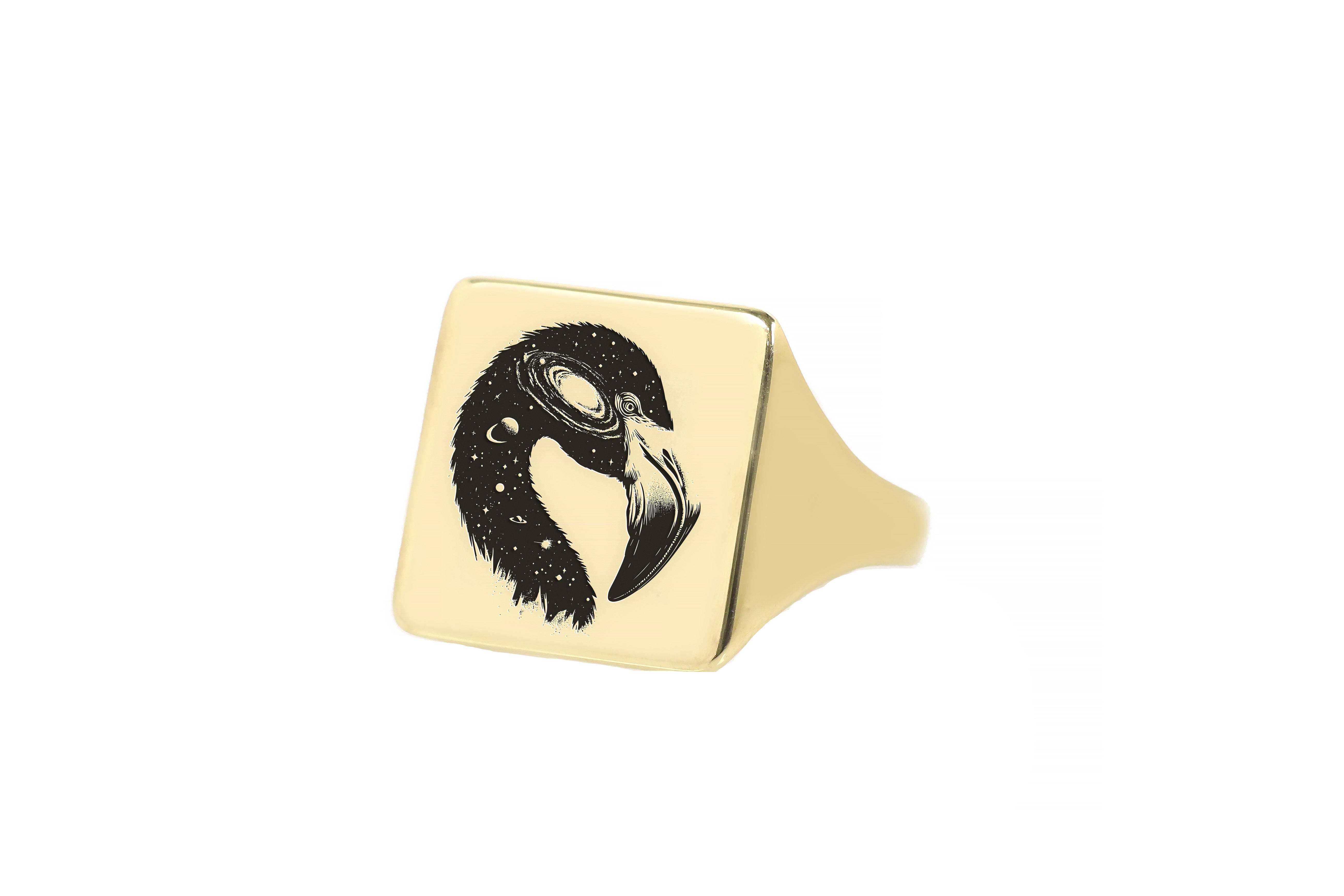 14k Gold Flamingo Signet Ring
