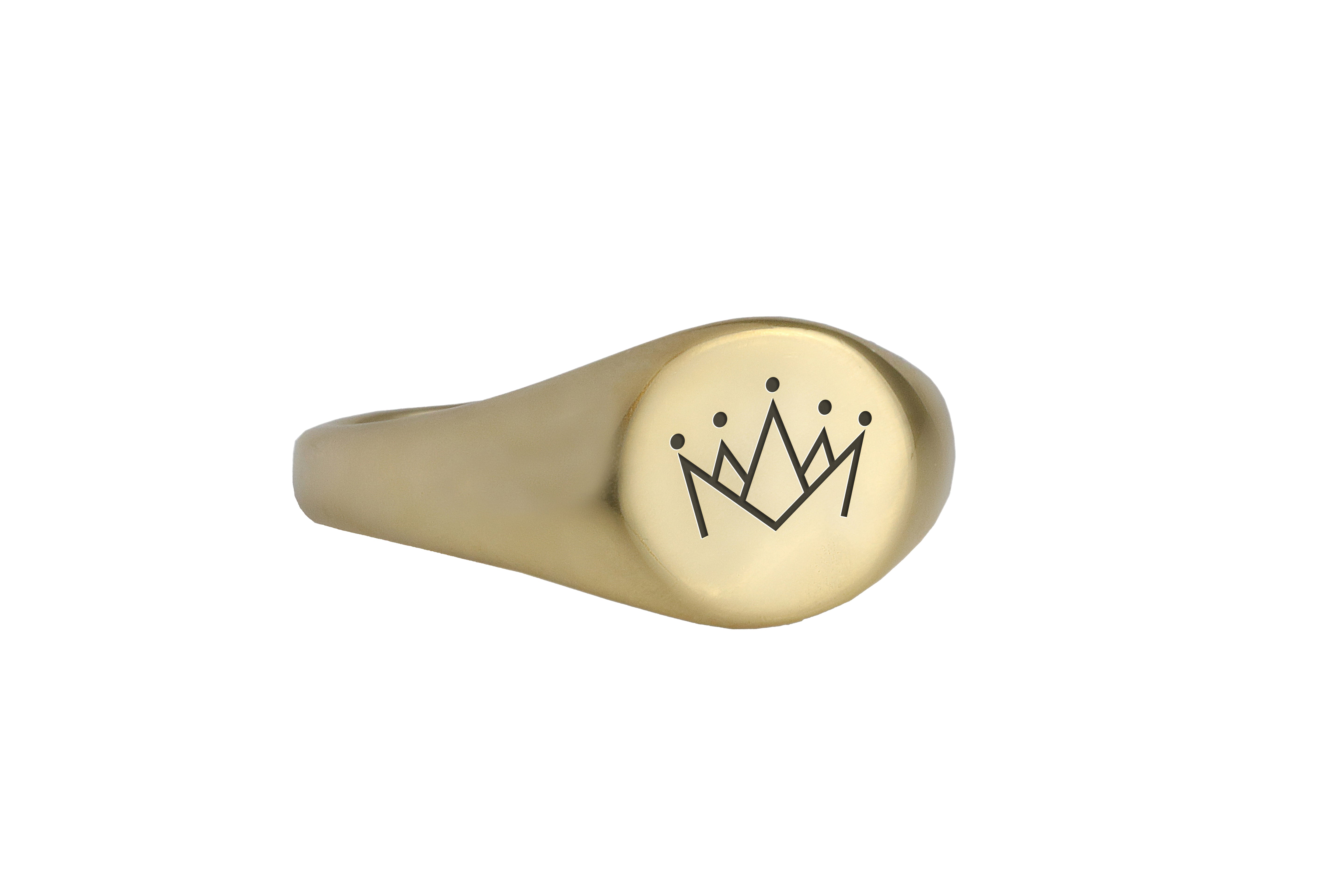 14k Gold Engraved Crown Signet Ring