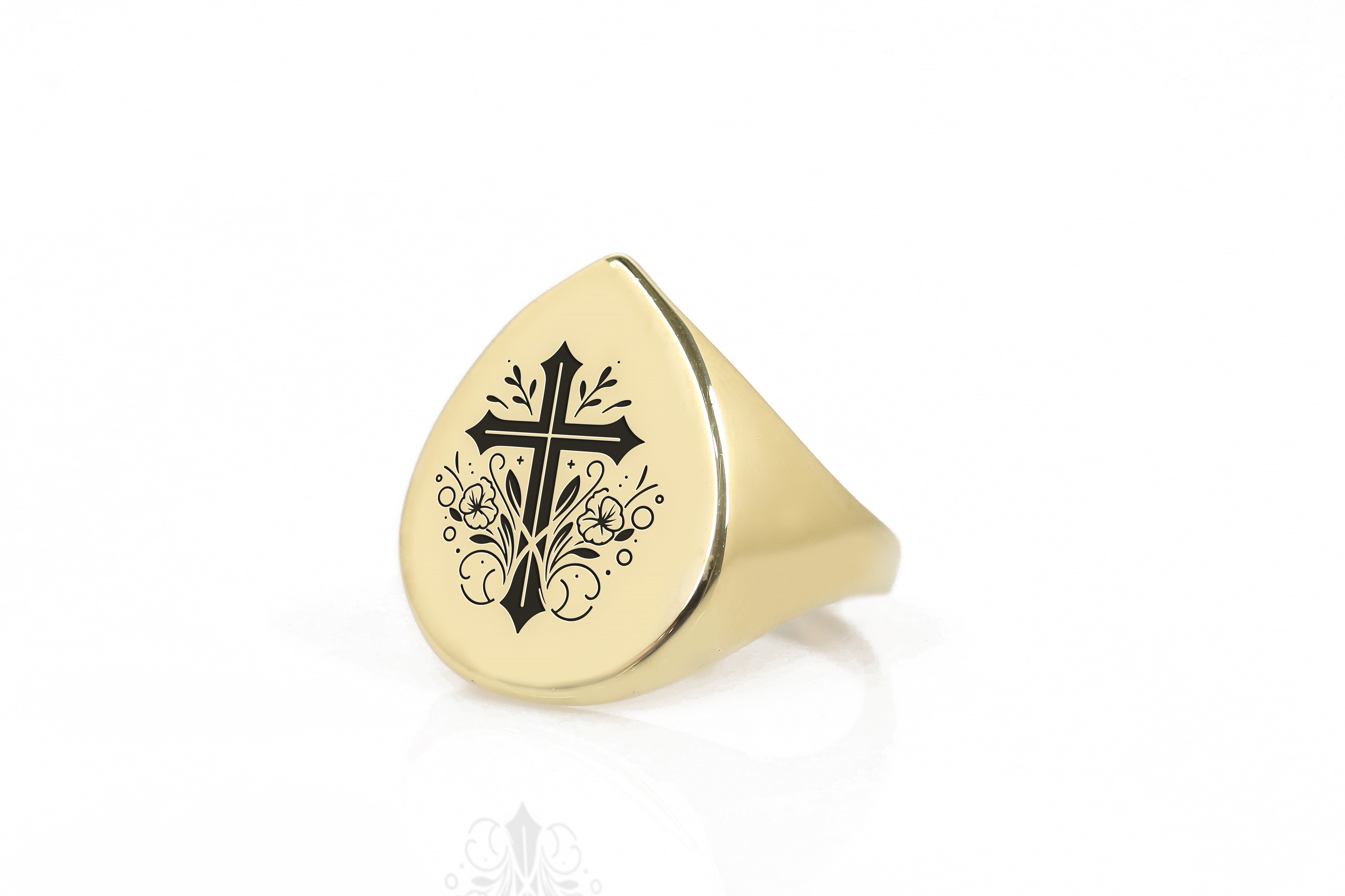 24k Gold Cross Signet Ring
