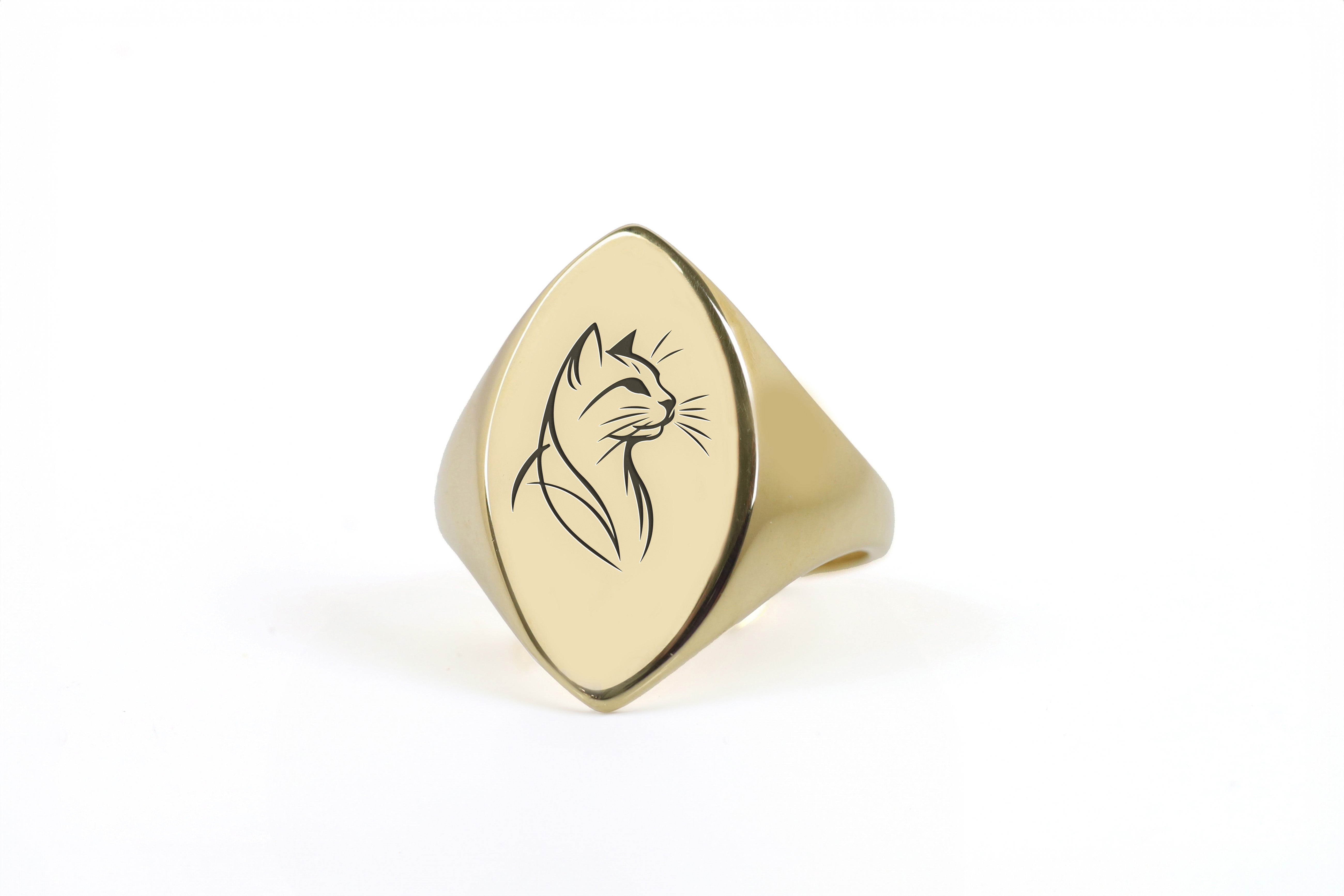 14k Gold Cat Signet Ring