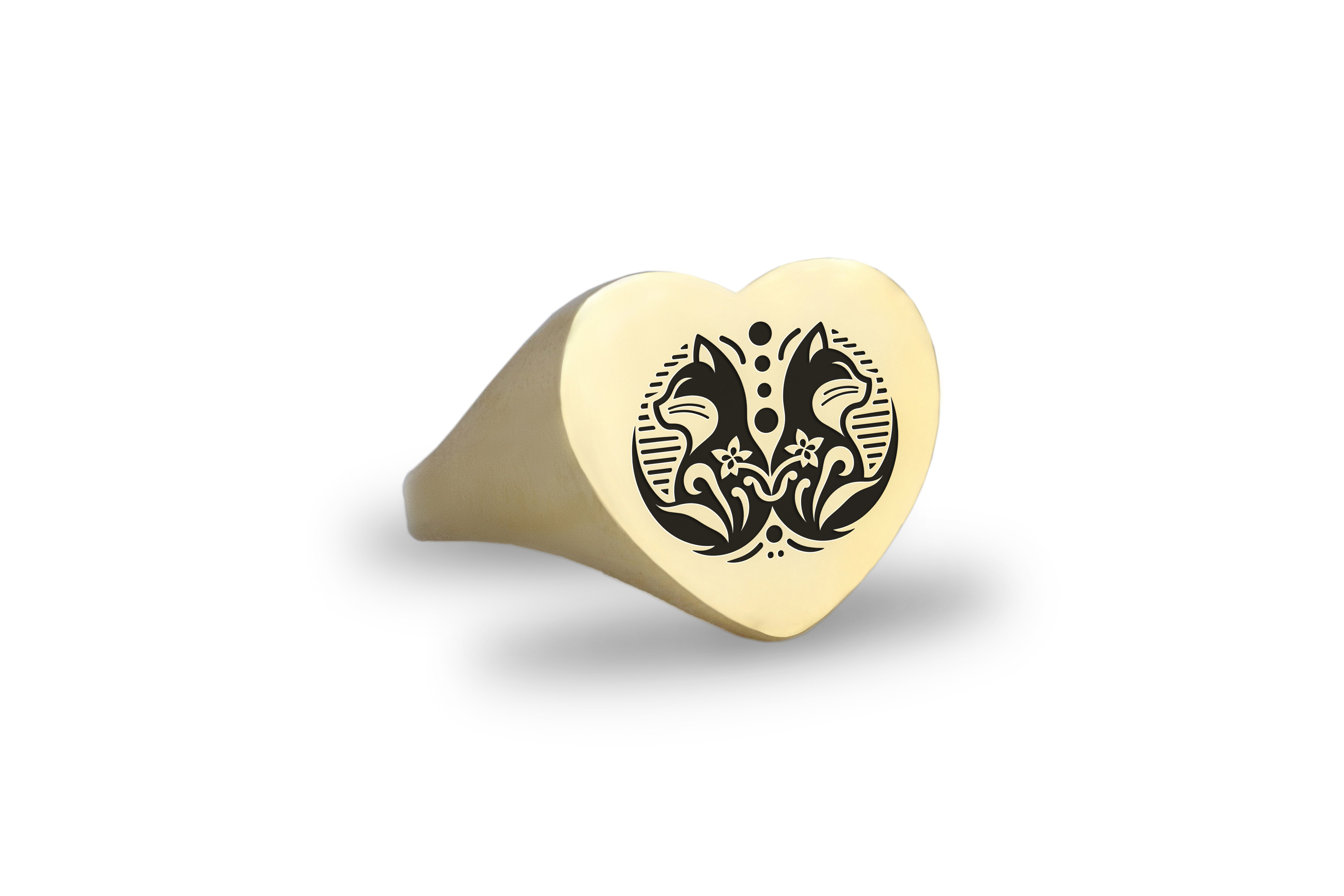Engraved Chinese Luck Cat Ring