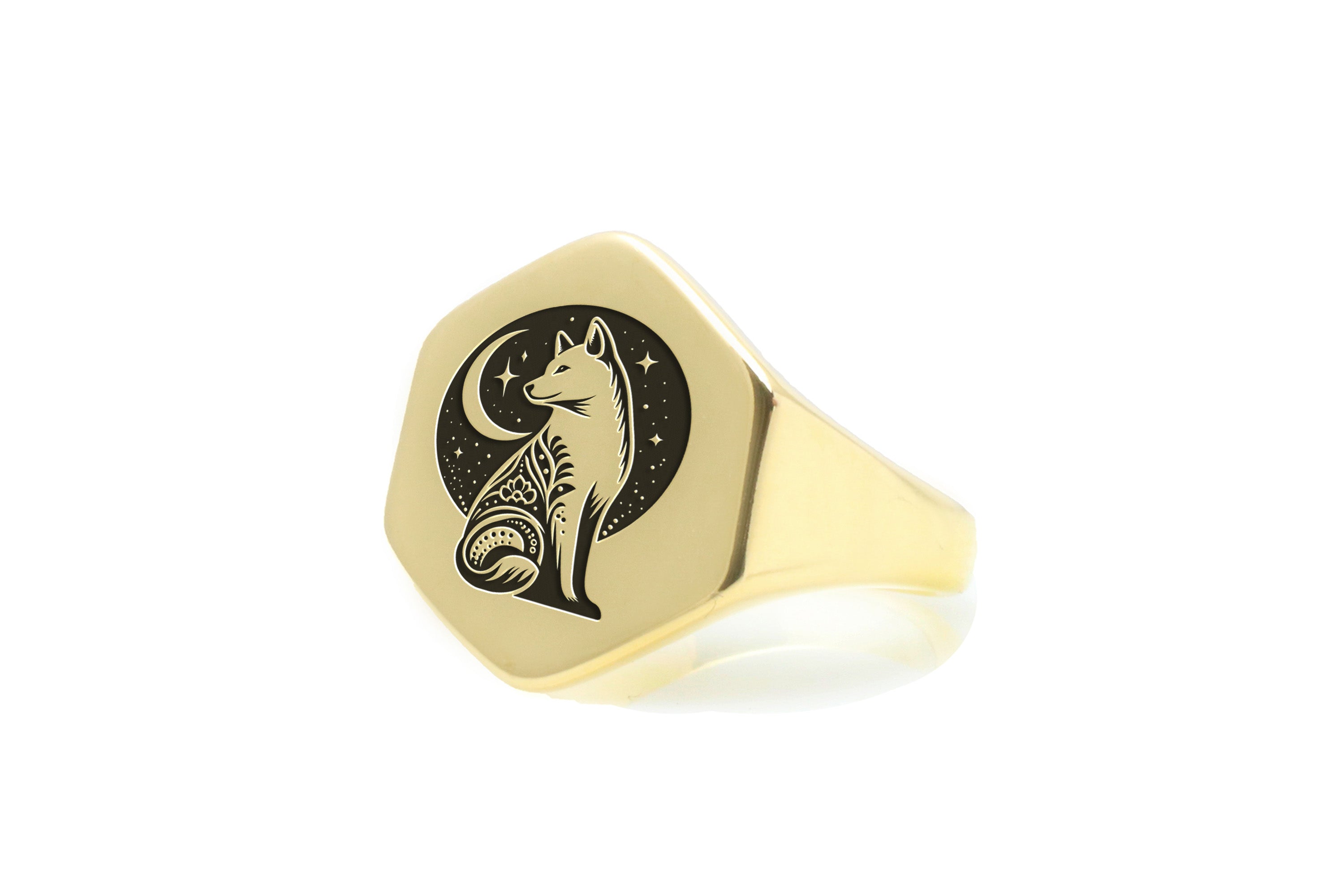 14k Gold Akita Signet Ring