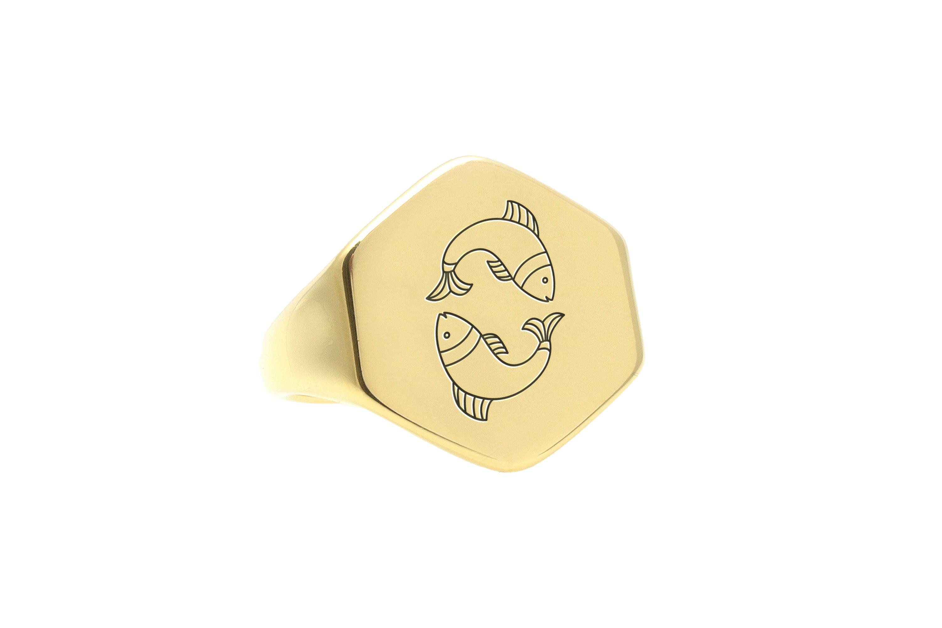 Engraved Pisces Zodiac Signet Ring