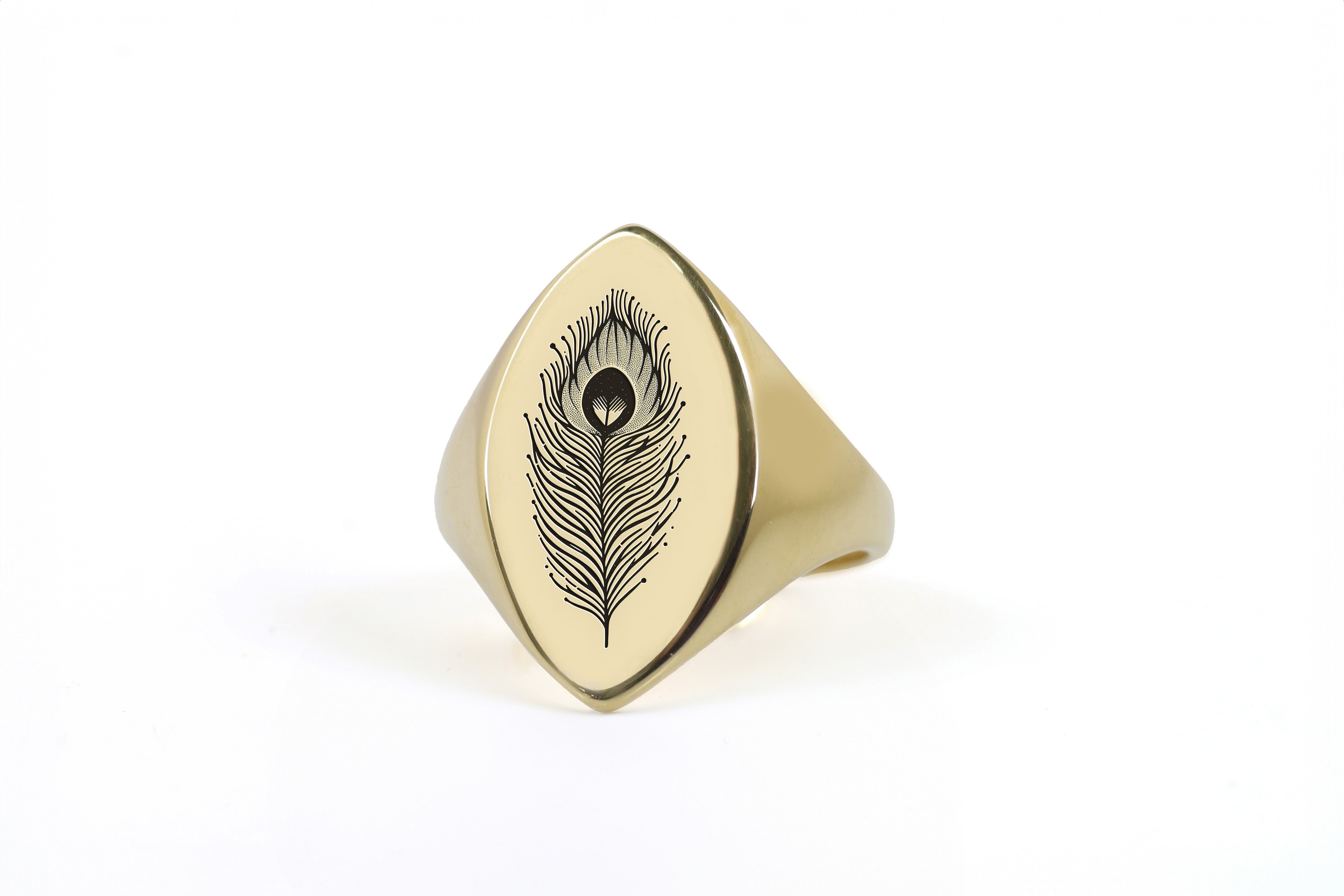 24k Gold Peacock Feather Ring