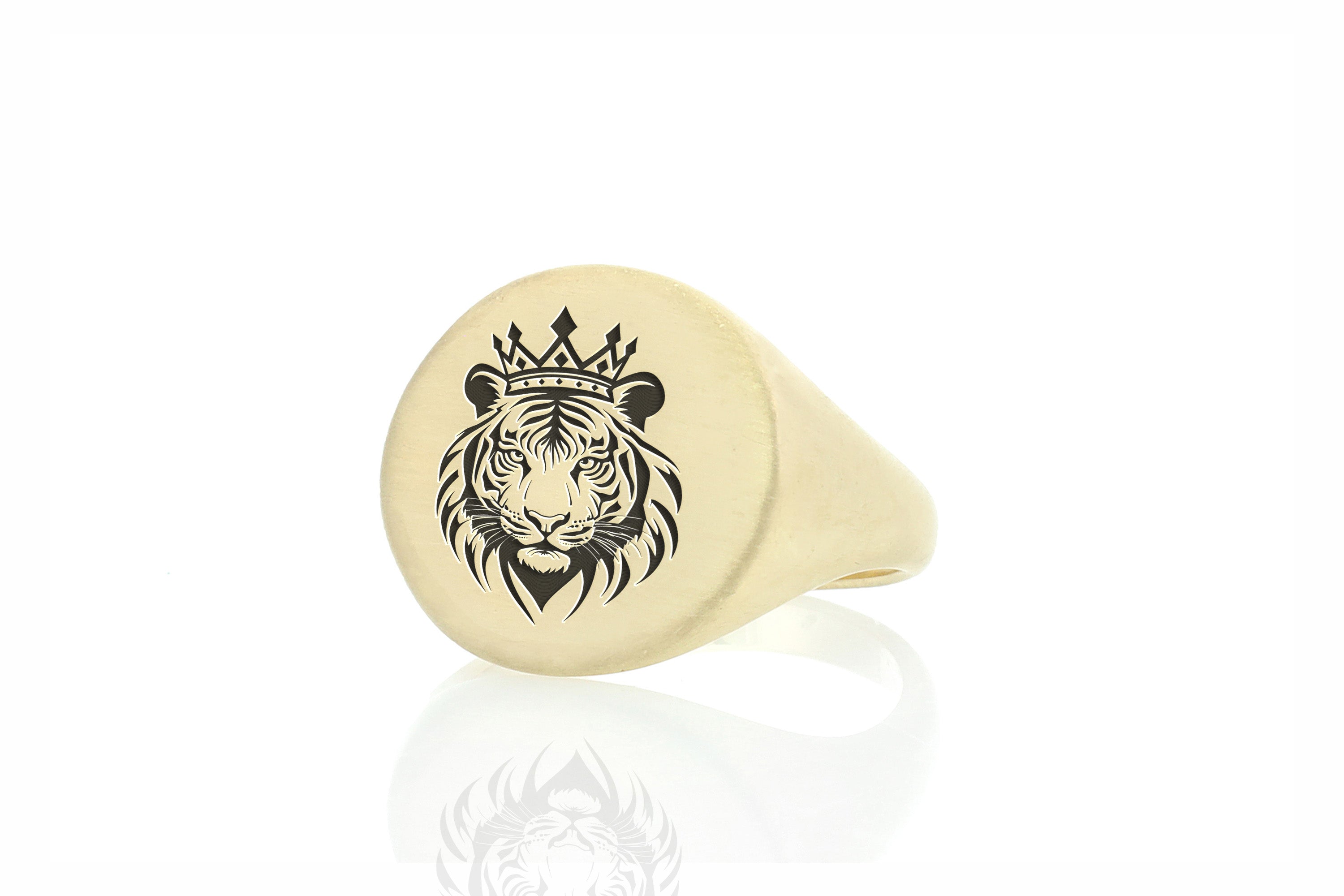 Engraved Tiger And Crown Ring