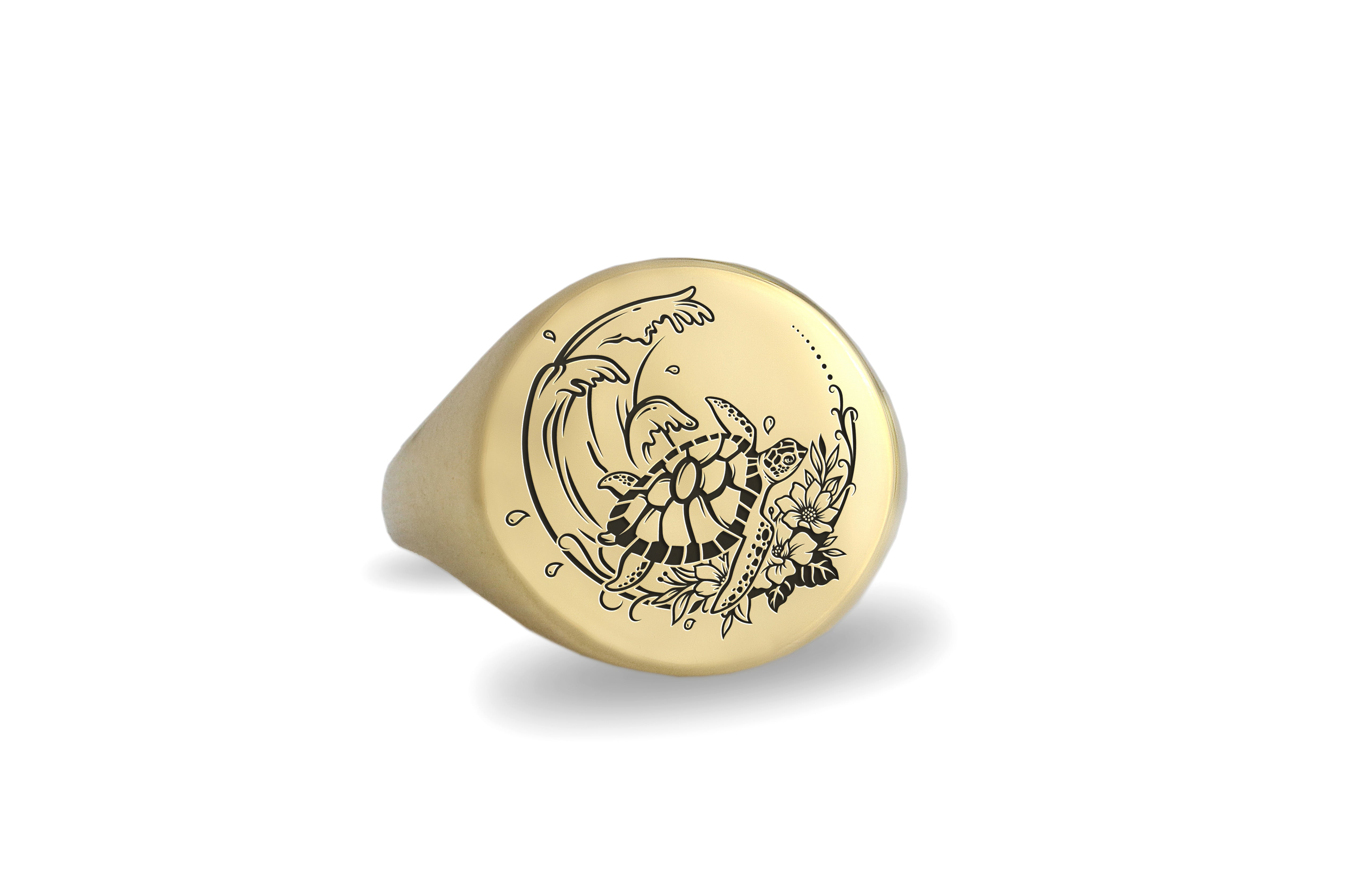 Engraved Turtle Signet Ring
