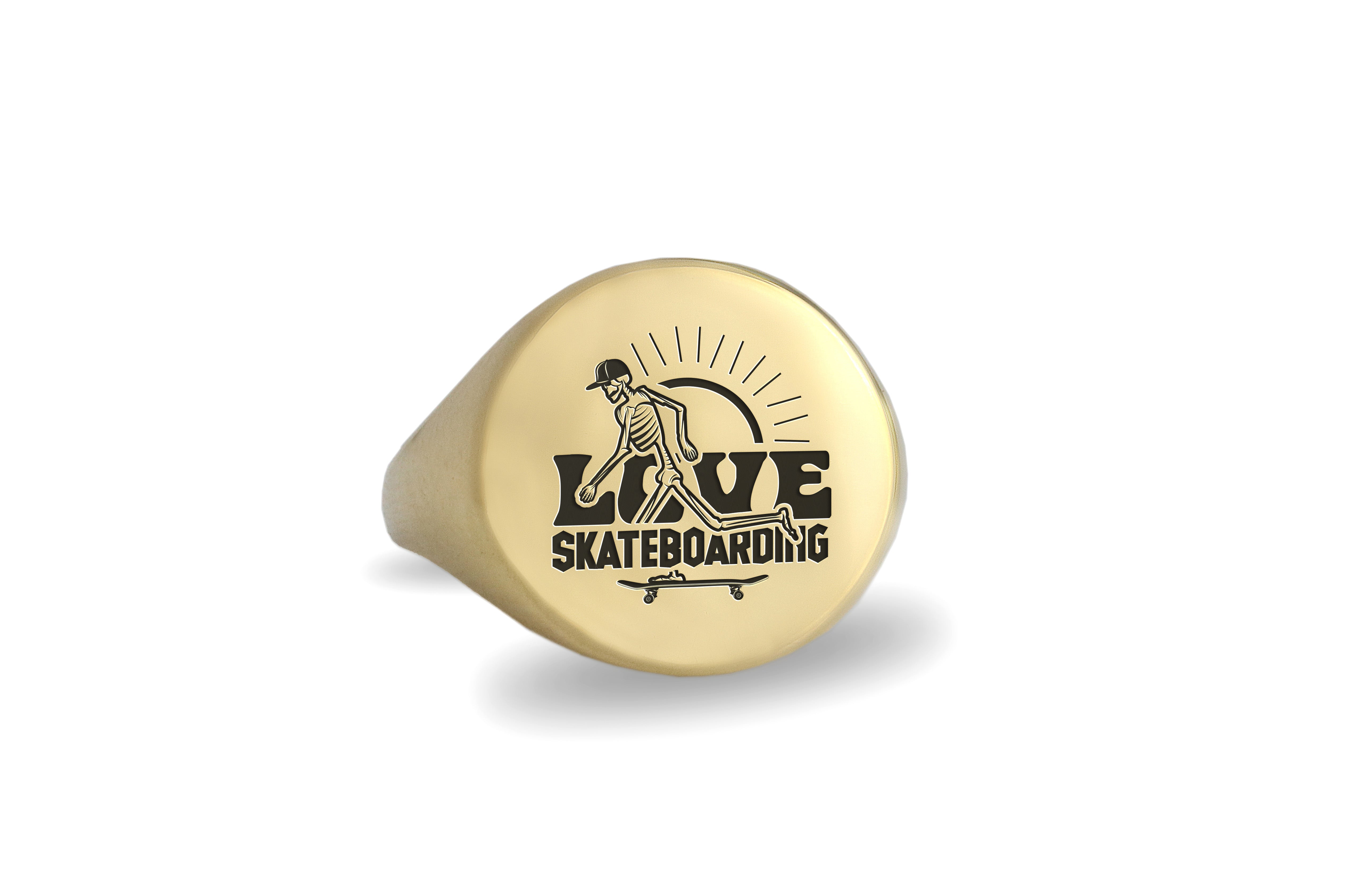 Engraved Skateboarding Signet Ring