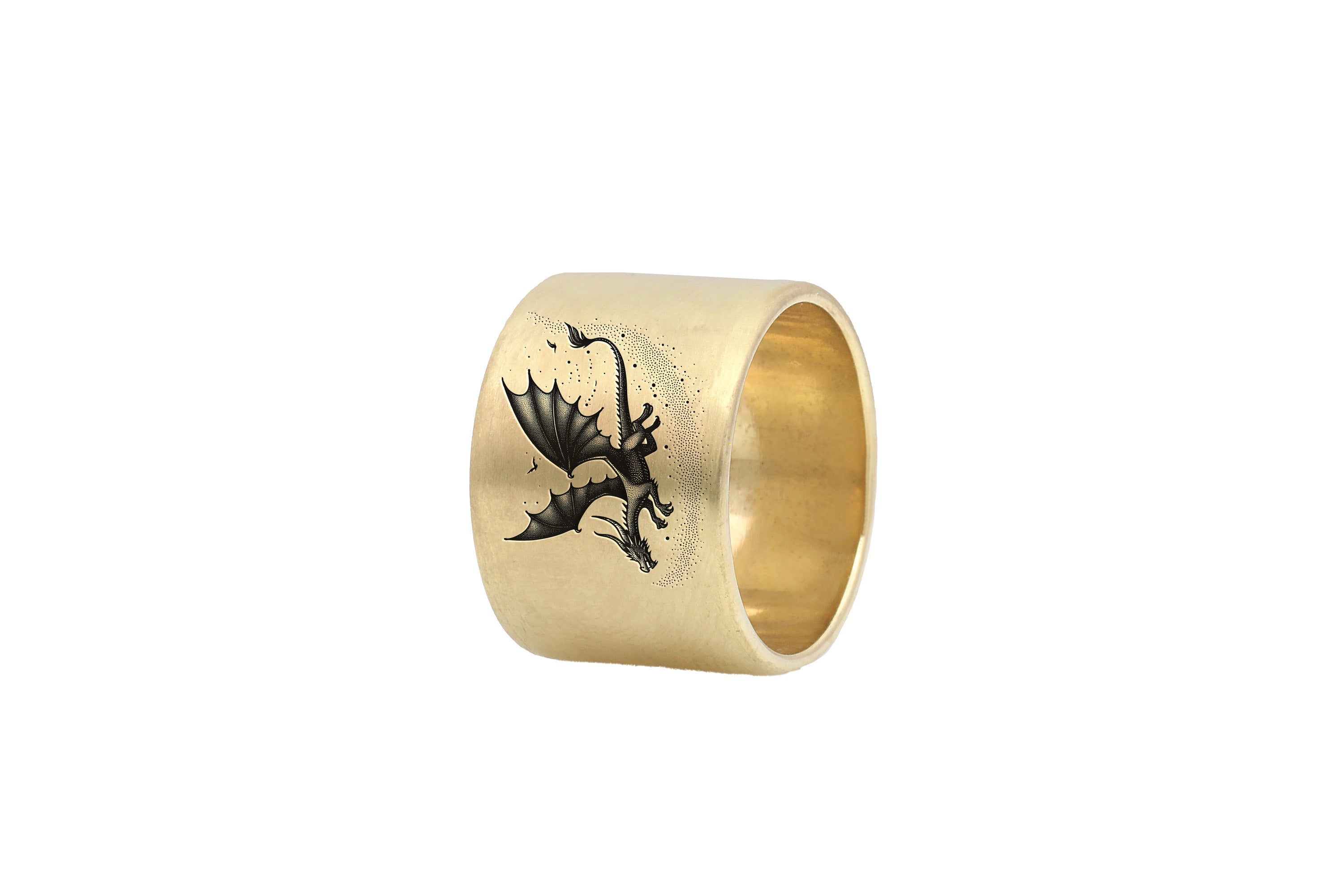 14k Gold Engraved Dragon Ring