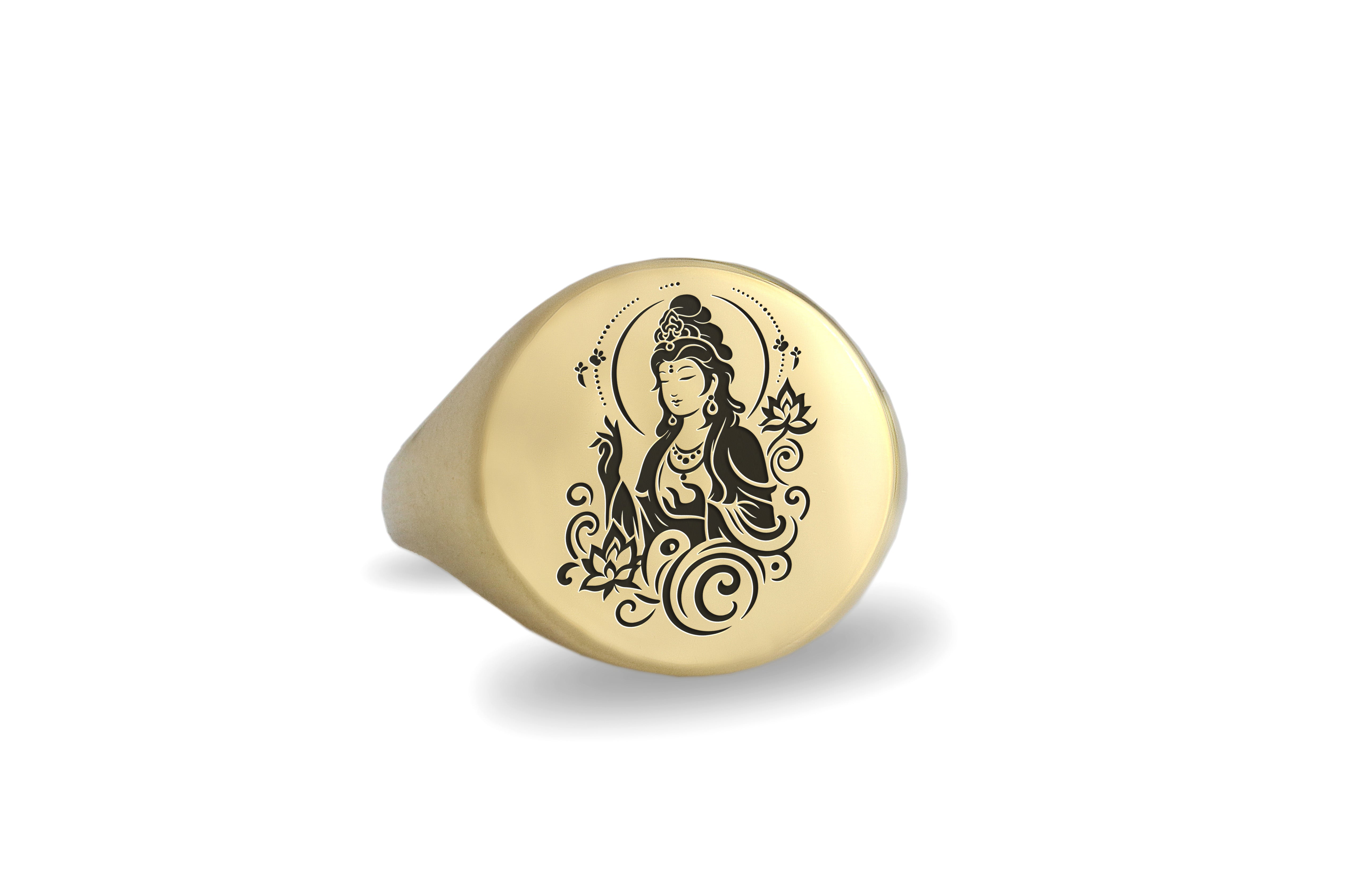 Engraved Kuan Yin Gold Ring