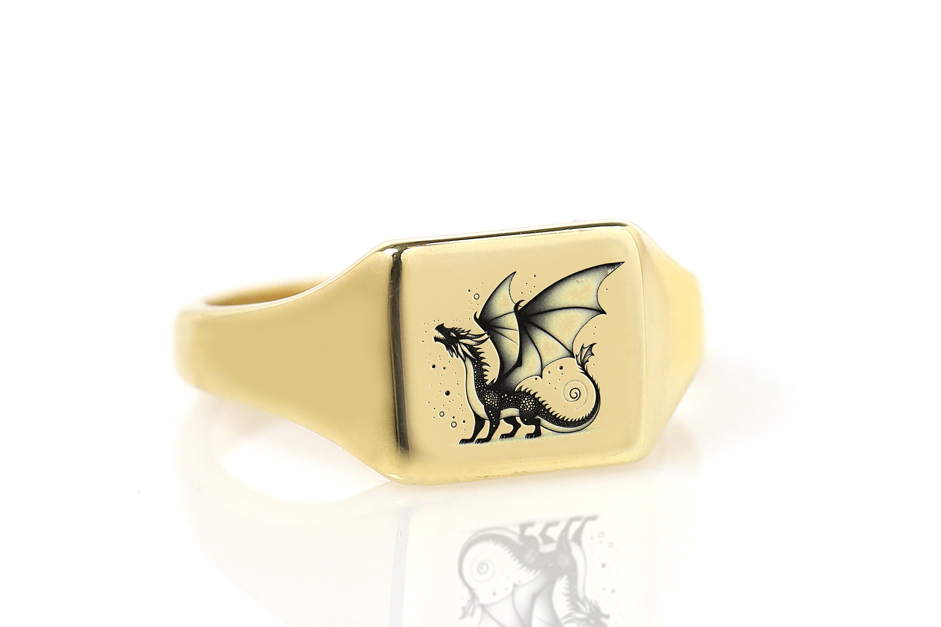 14k Gold Dragon Signet Ring