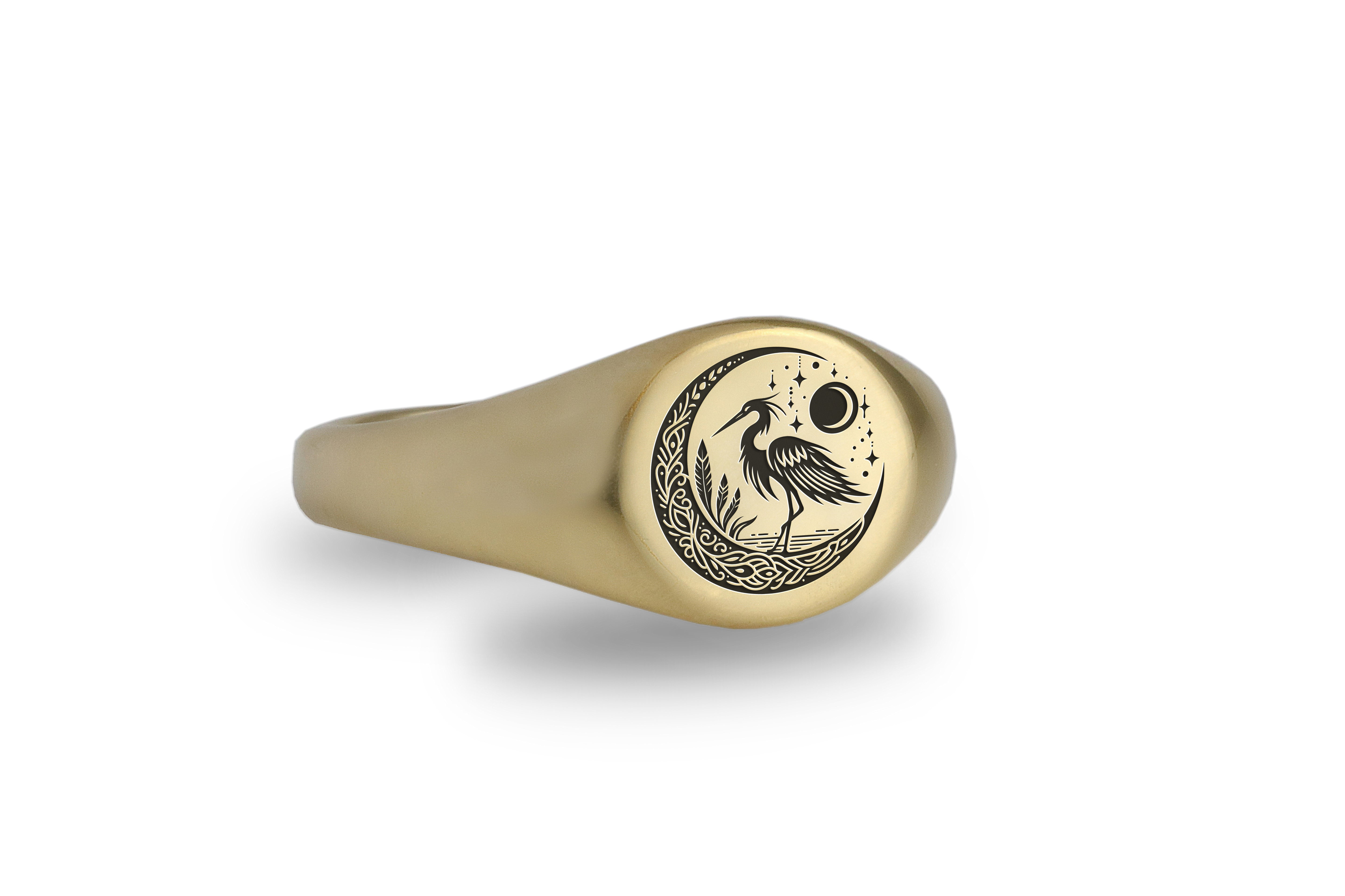 Engraved Heron Signet Ring