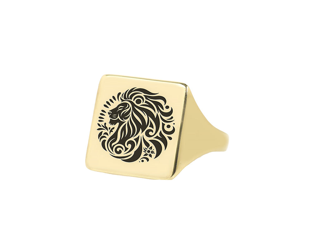 African Lion Gold Signet Ring