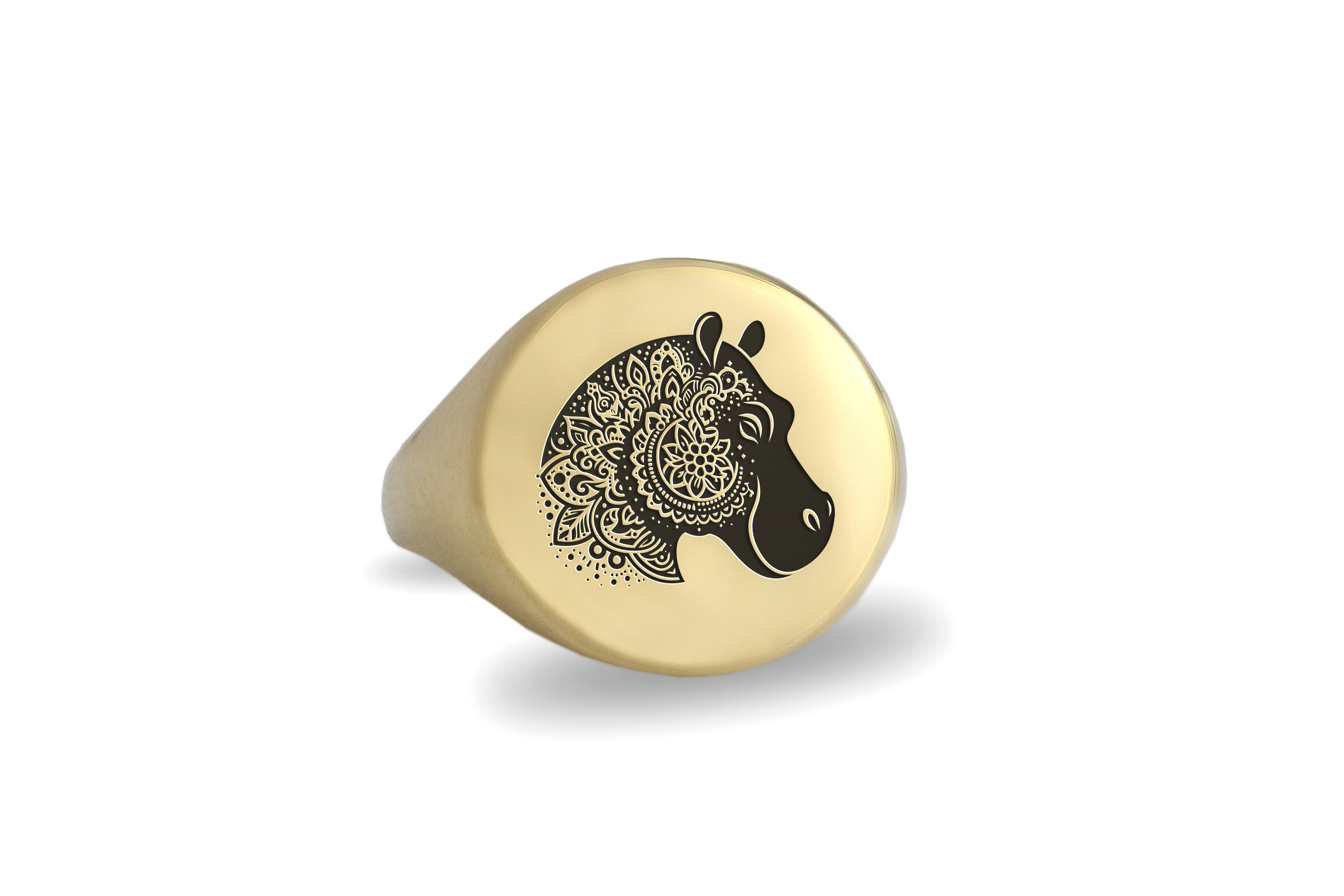 14k Gold Hippo Signet Ring