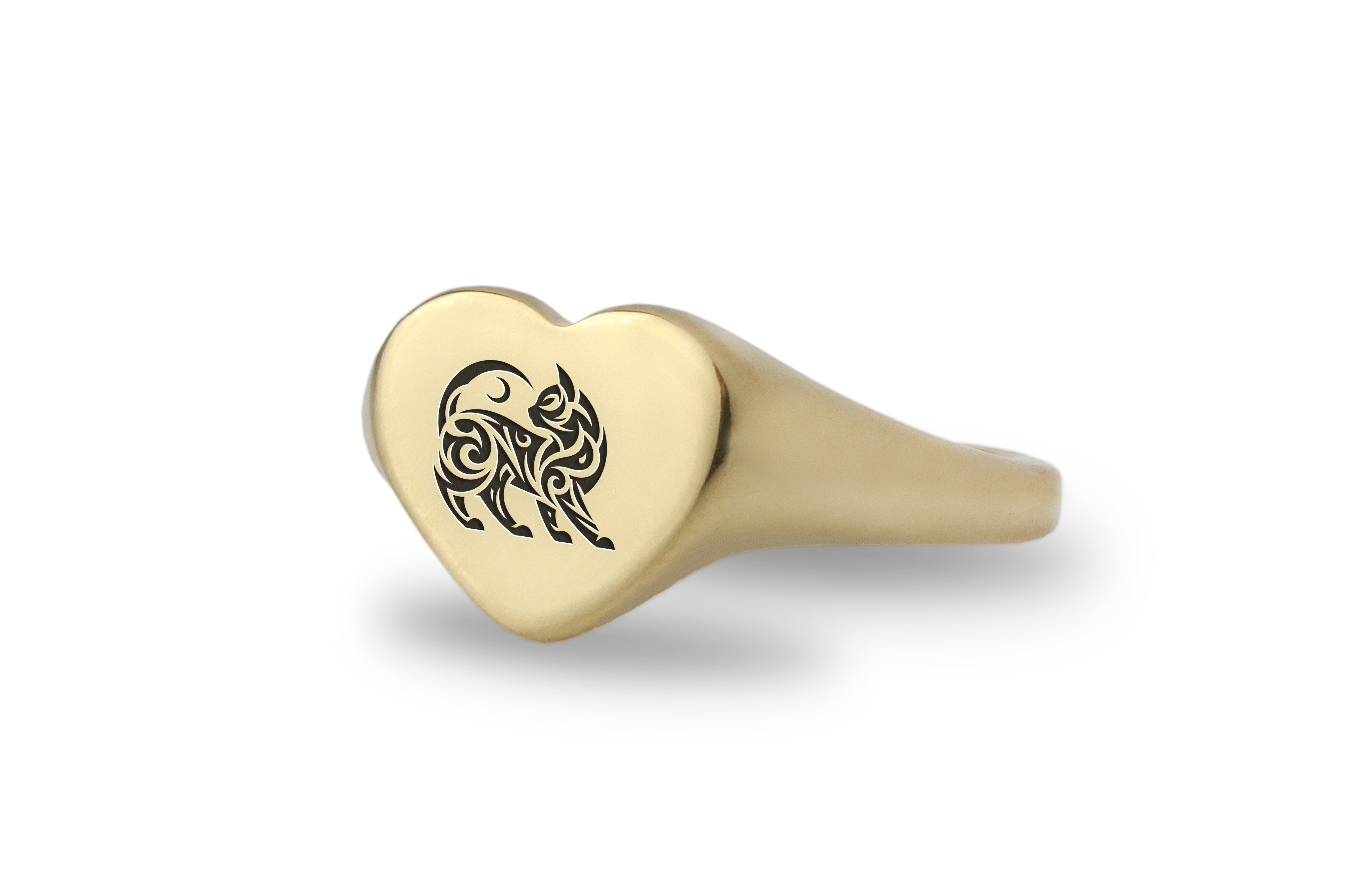 Tribal Cat Engraving Ring