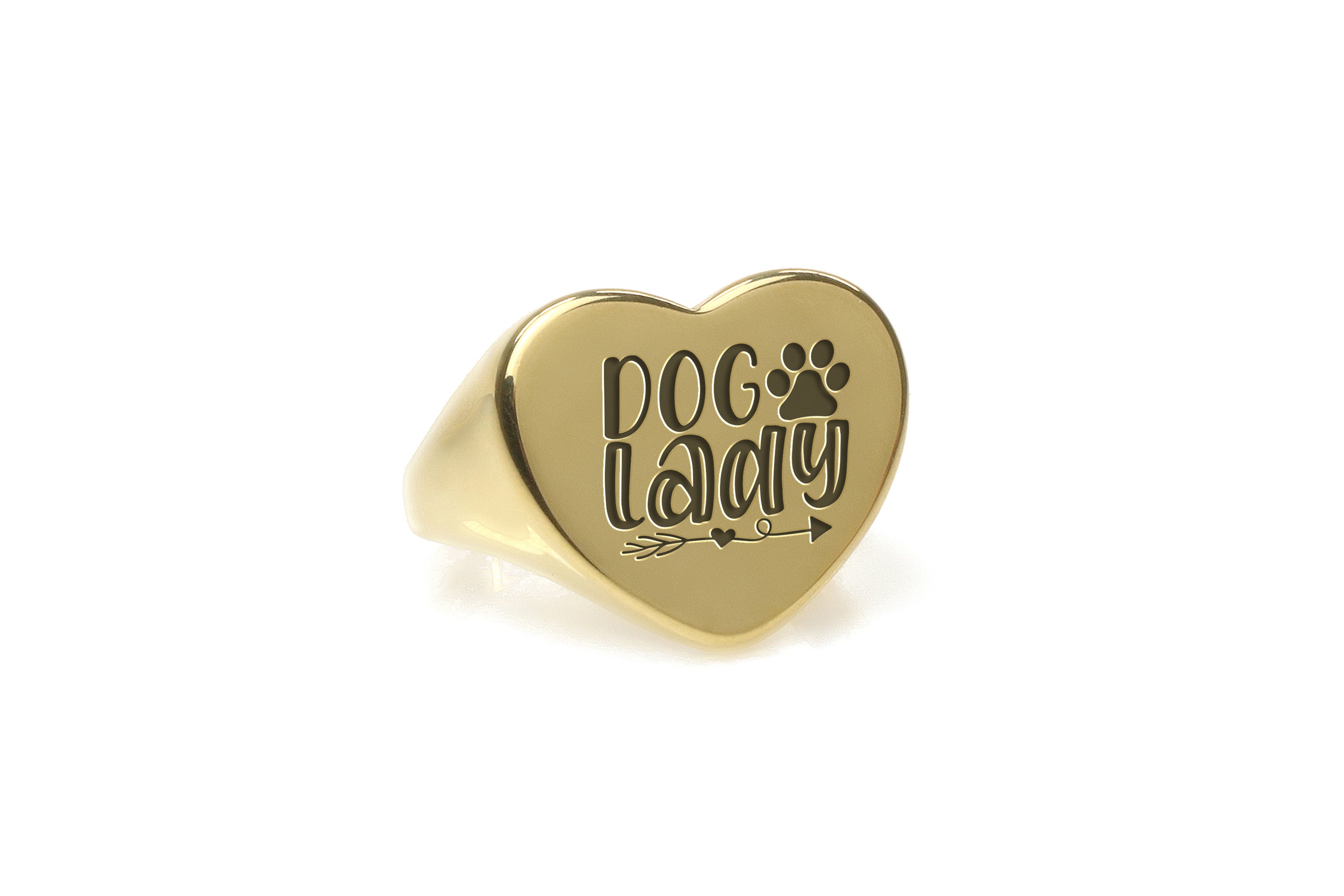 Engraved Dog Lady Gold Signet Ring