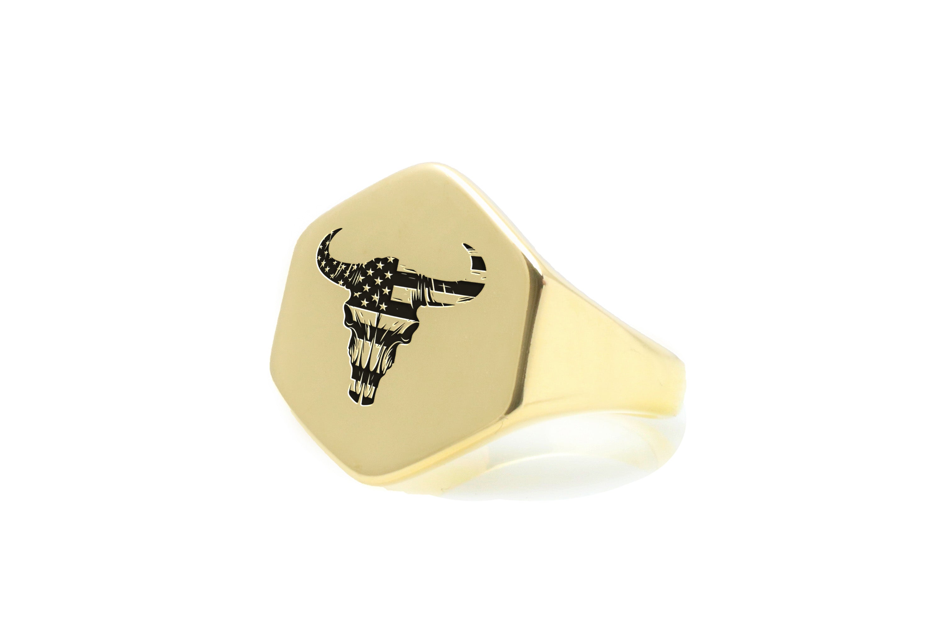 Engraved Cow Skull Ring