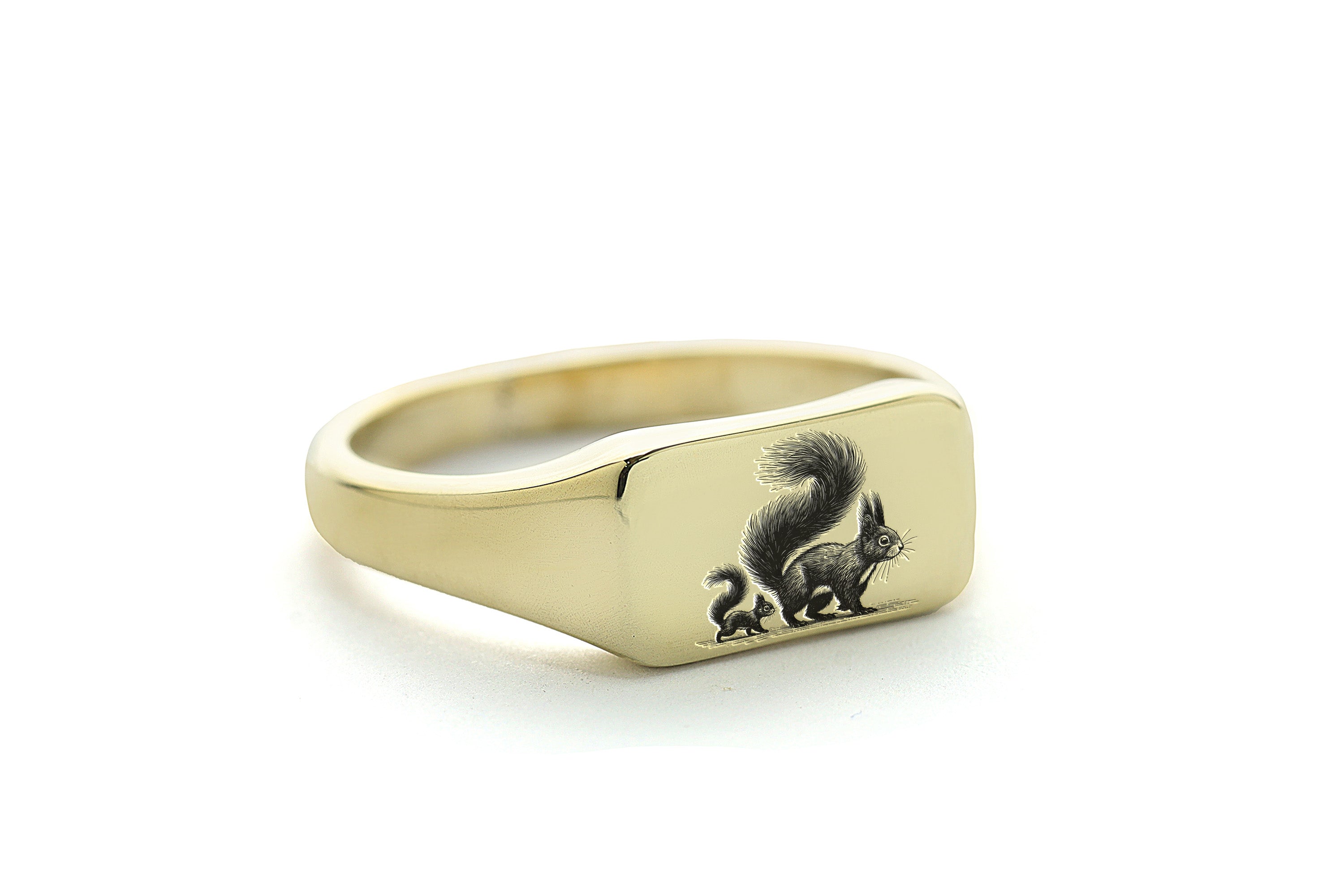Squirrel 14k Gold Signet Ring