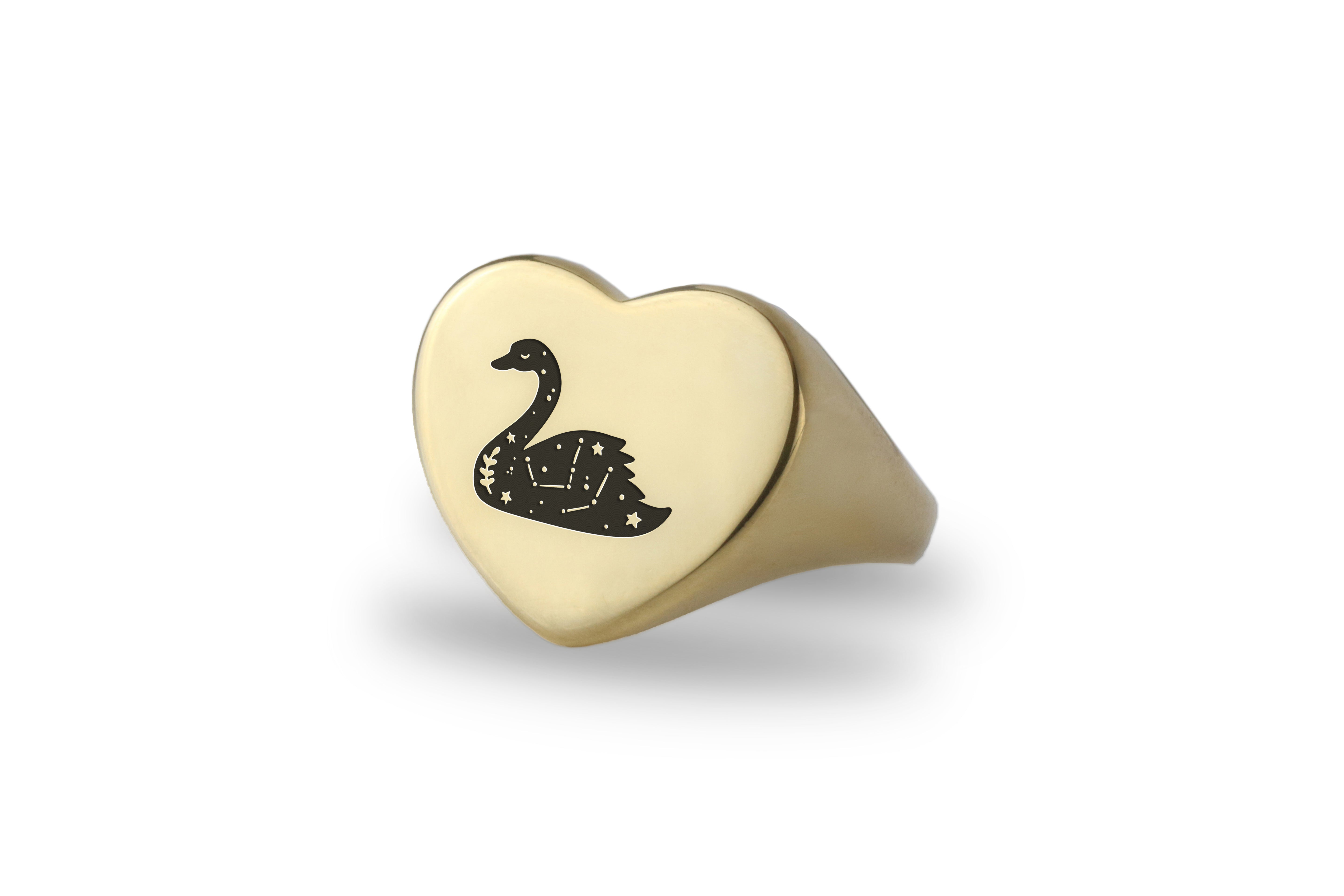 14k Gold Swan Signet Ring