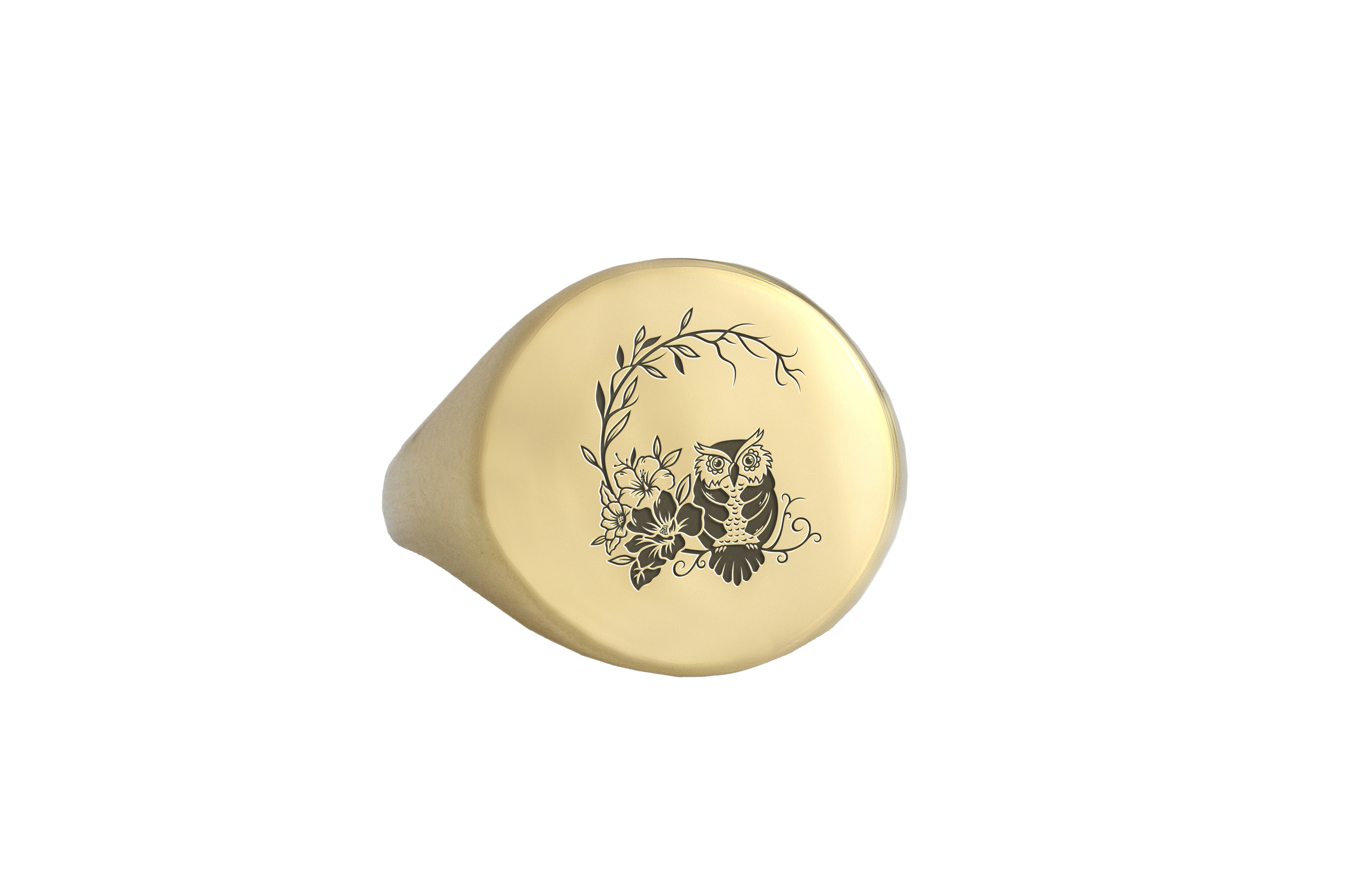 14k Gold Owl Signet Ring