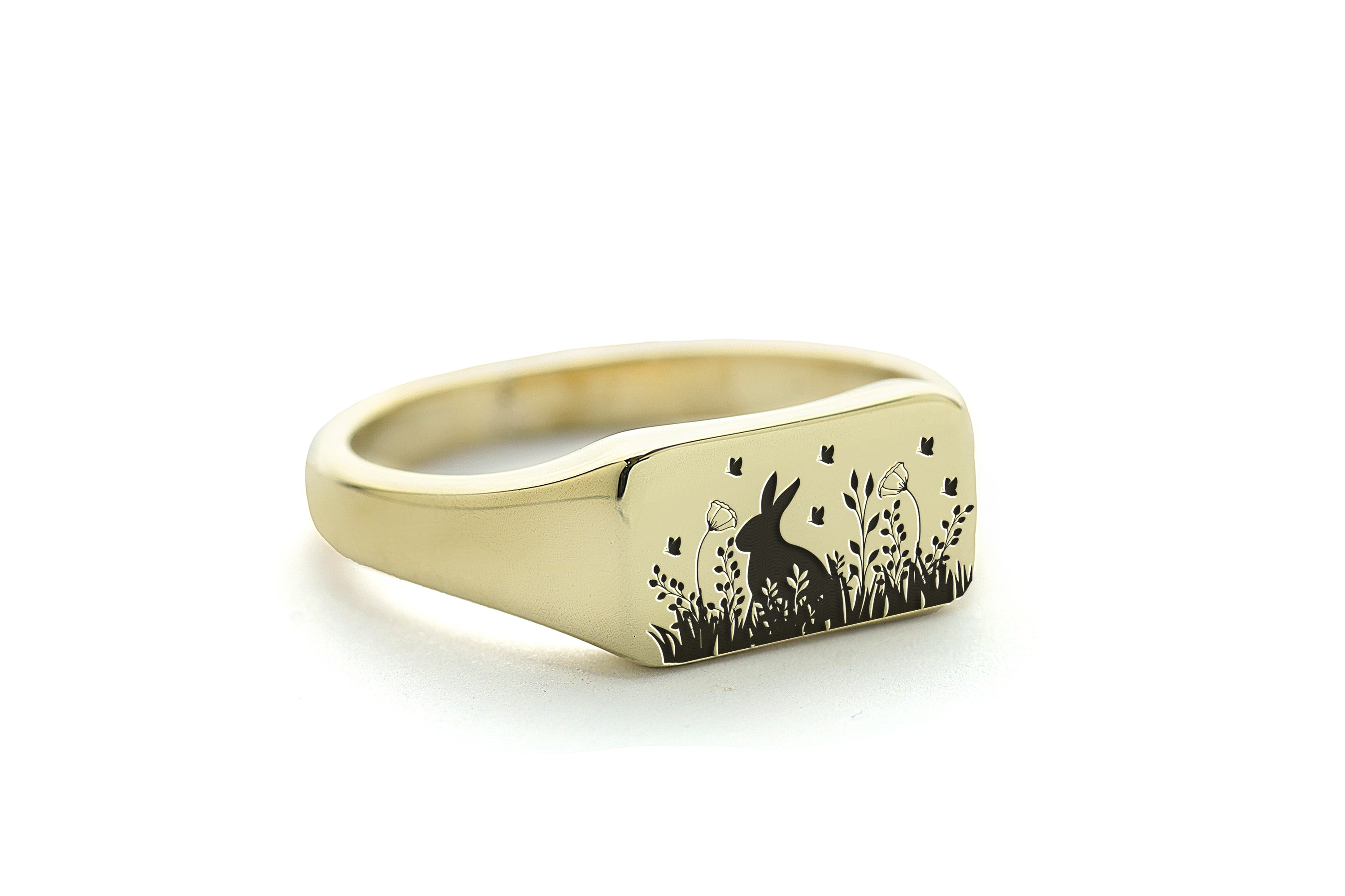 Cute Bunny Gold Signet Ring
