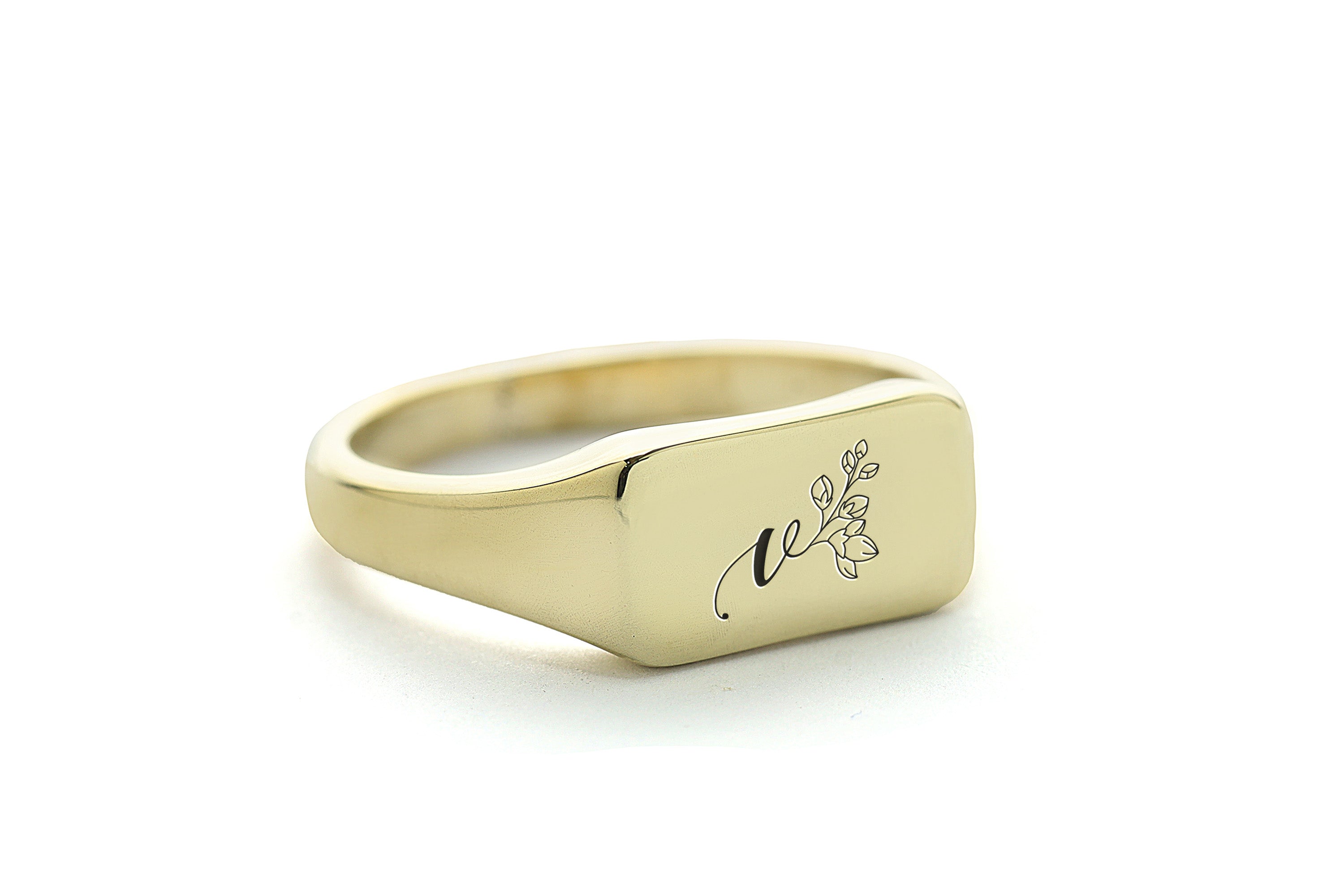 Engraved Floral Signet Ring