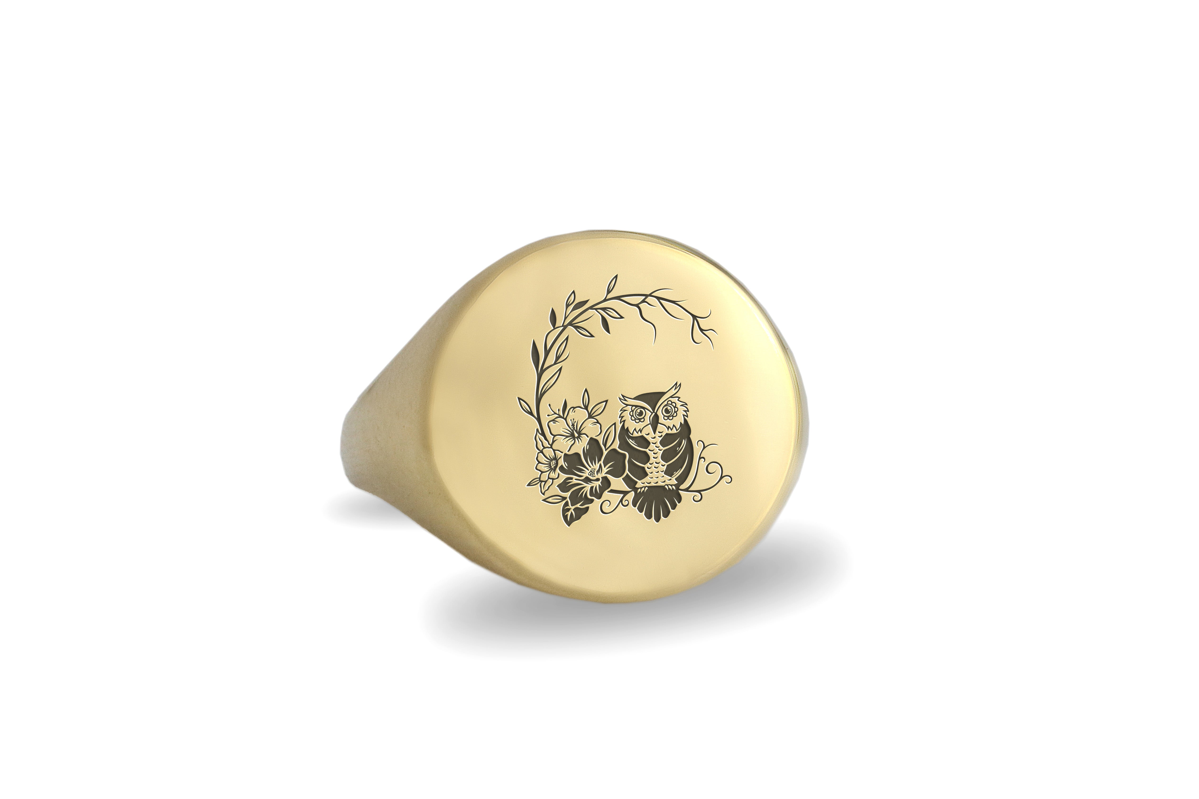 14k Gold Owl Signet Ring