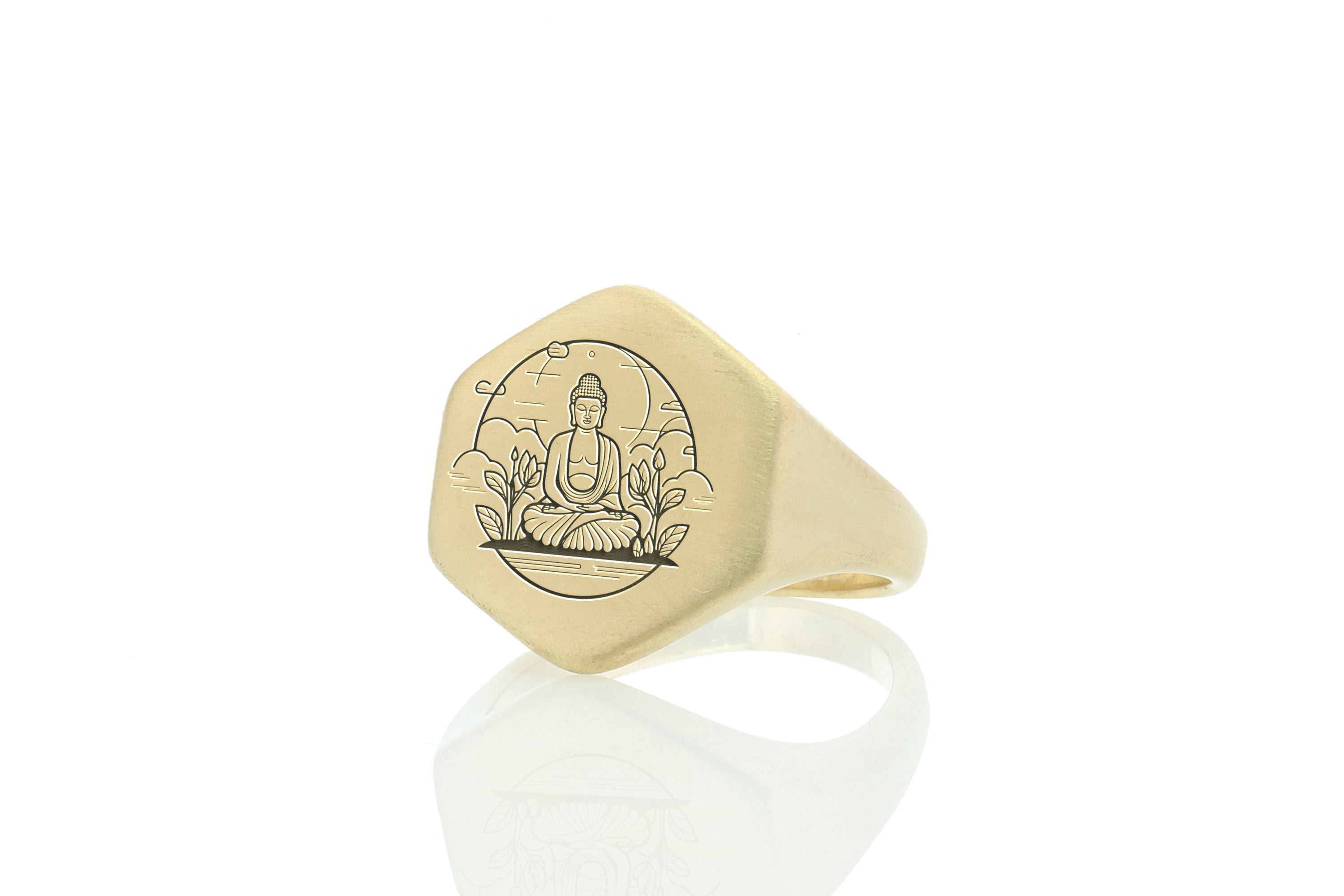 14k Gold Buddha Signet Ring