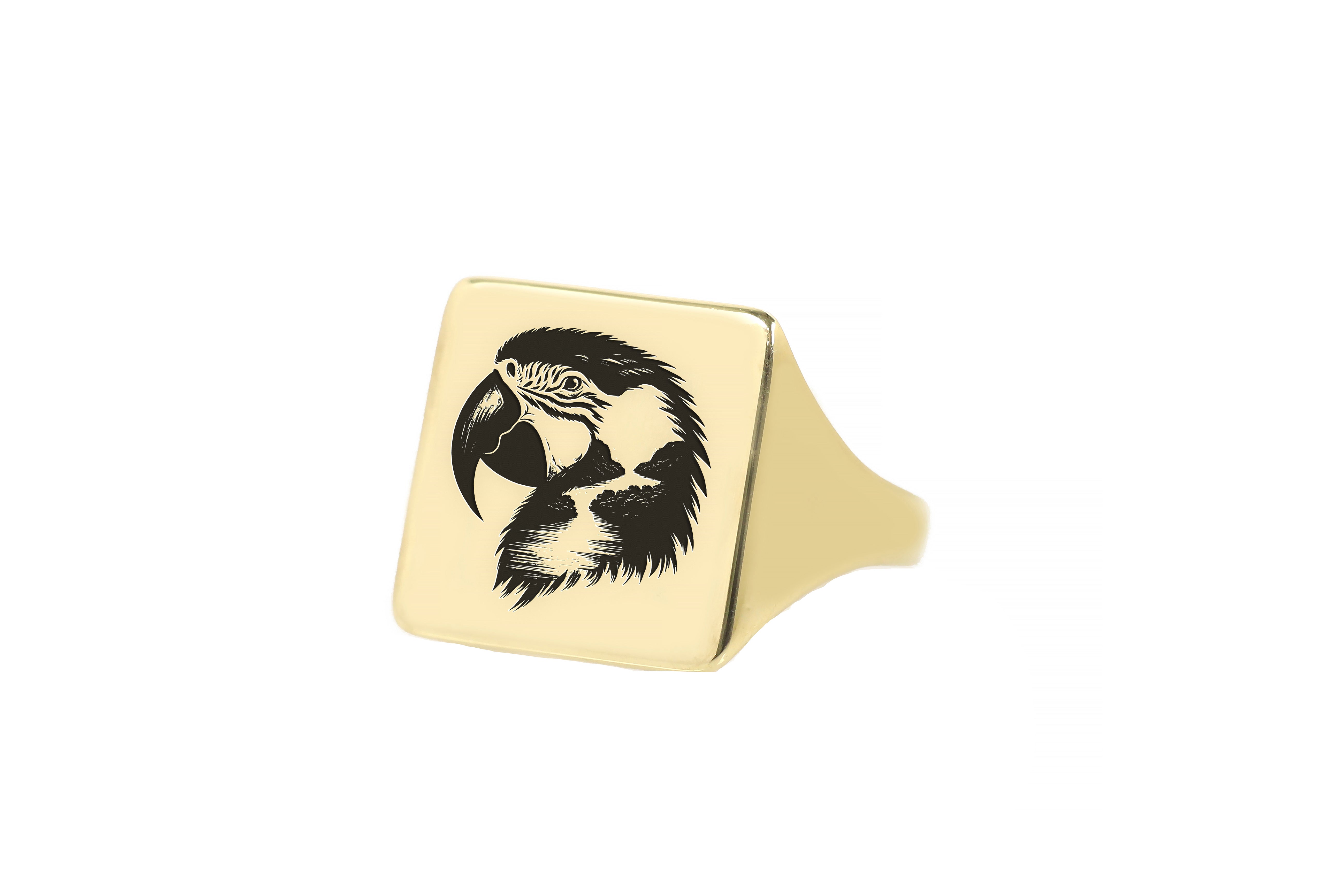 Engraved Macaw Signet Ring
