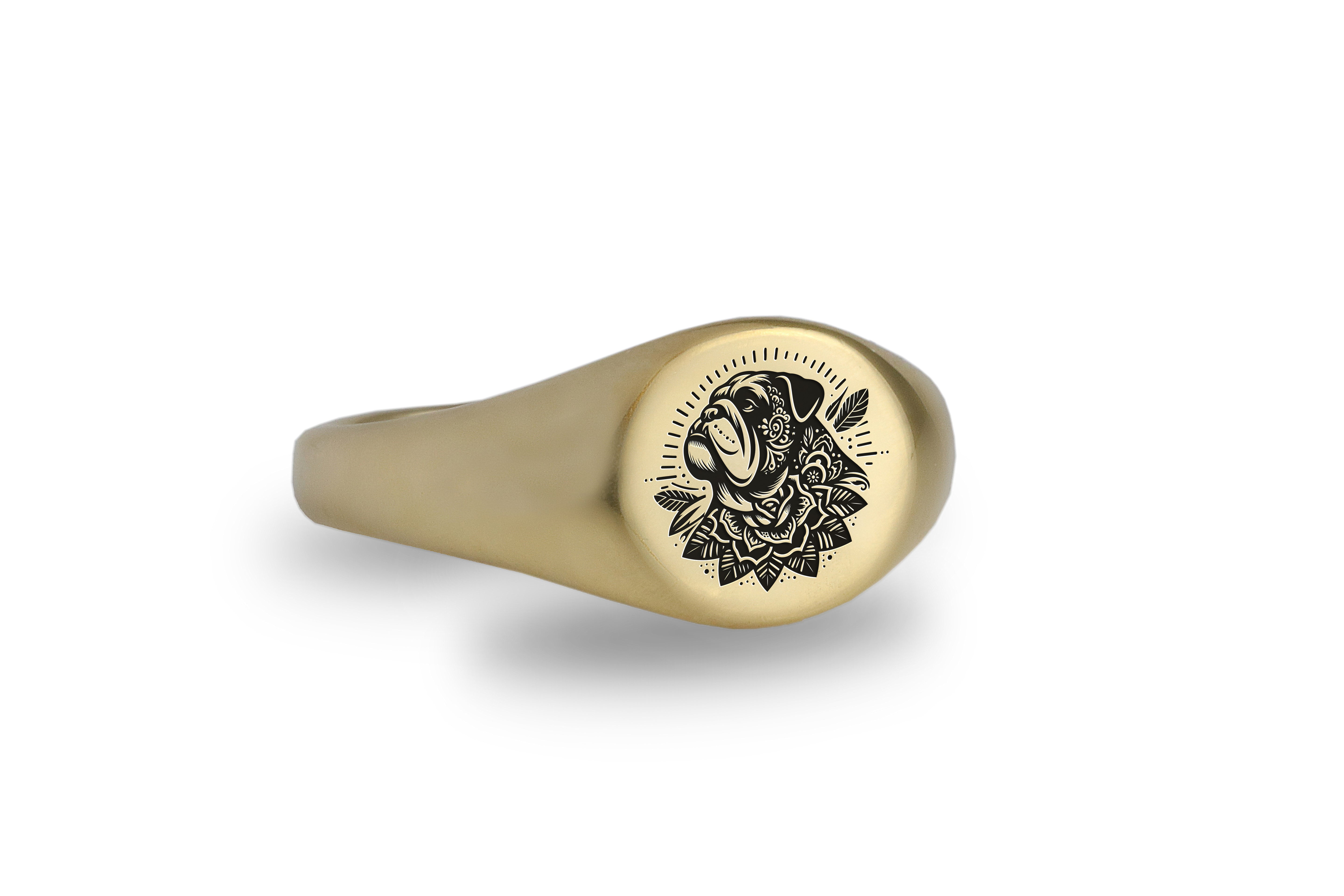 14k Gold Bulldog Signet Ring