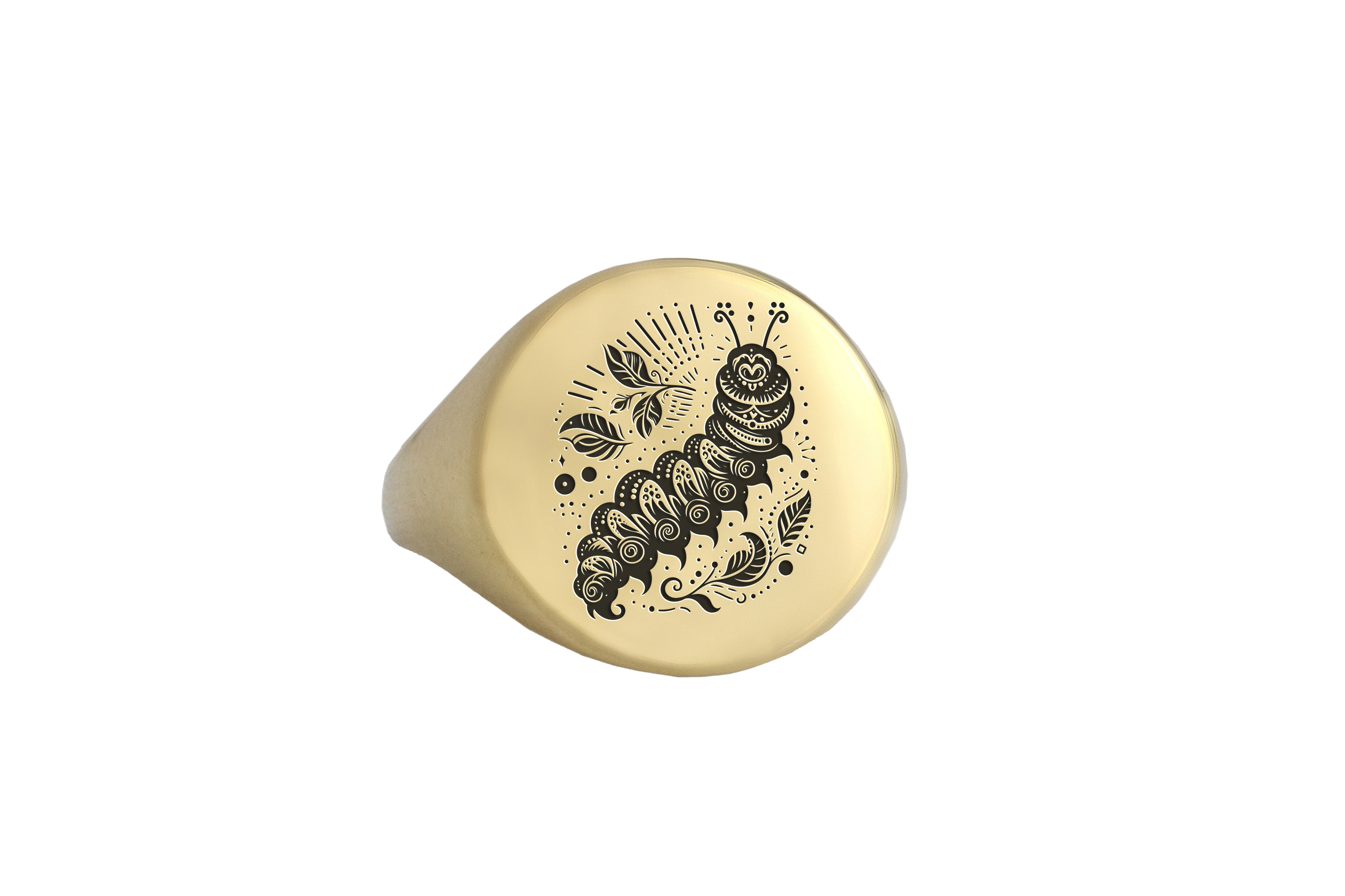 14k Gold Caterpillar Signet Ring
