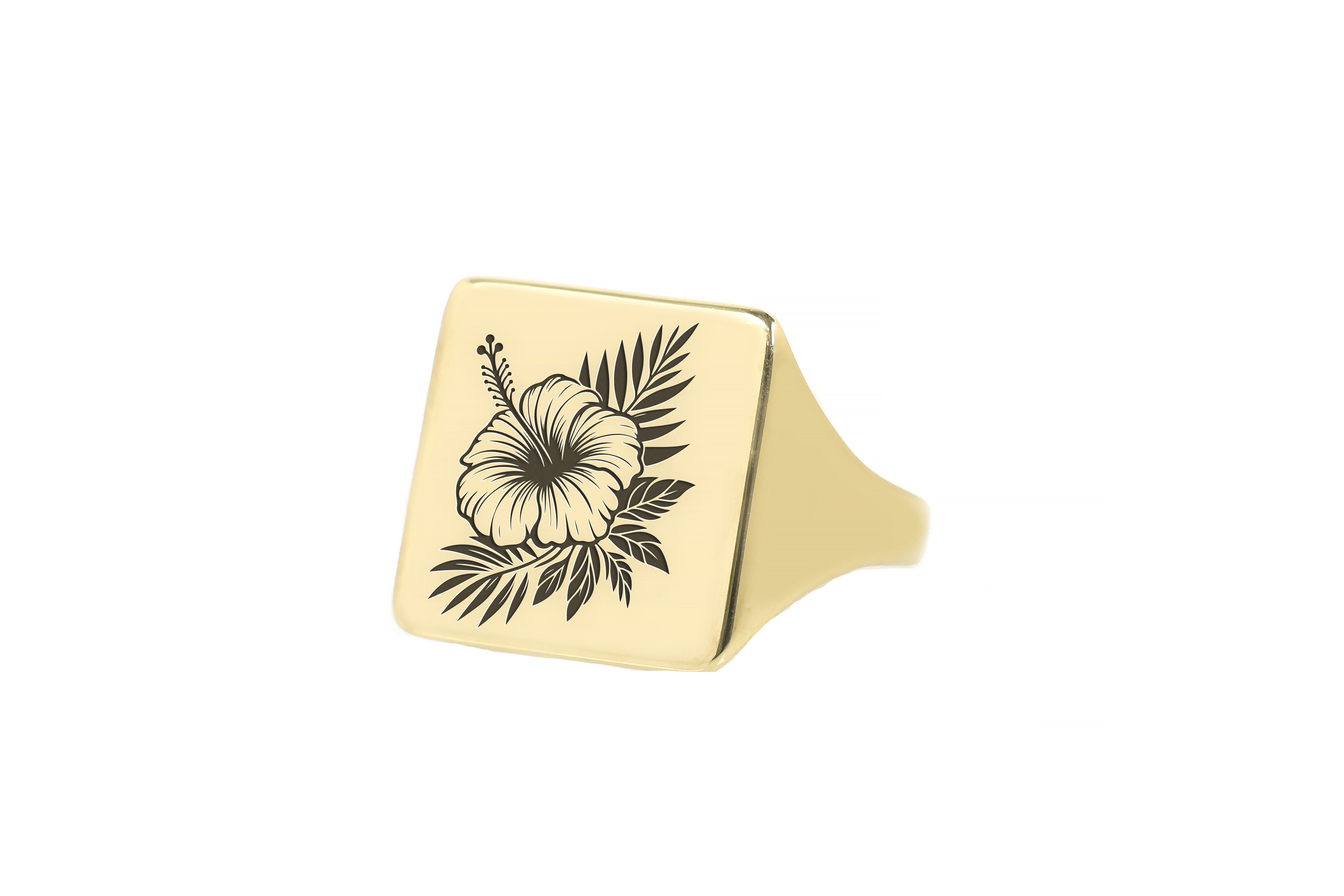 14k Gold Hibiscus Signet Ring
