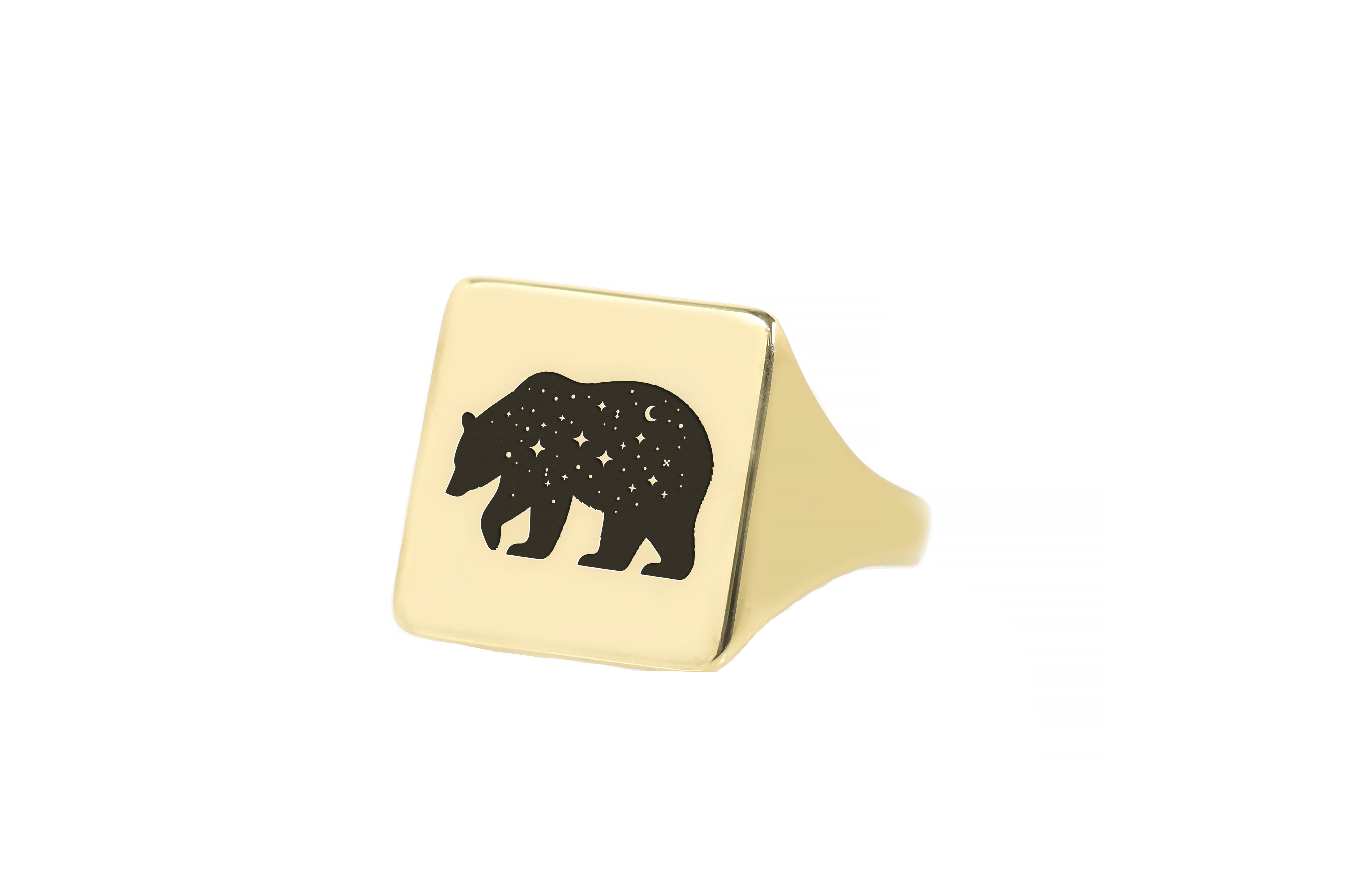 Engraved Bear Signet Ring